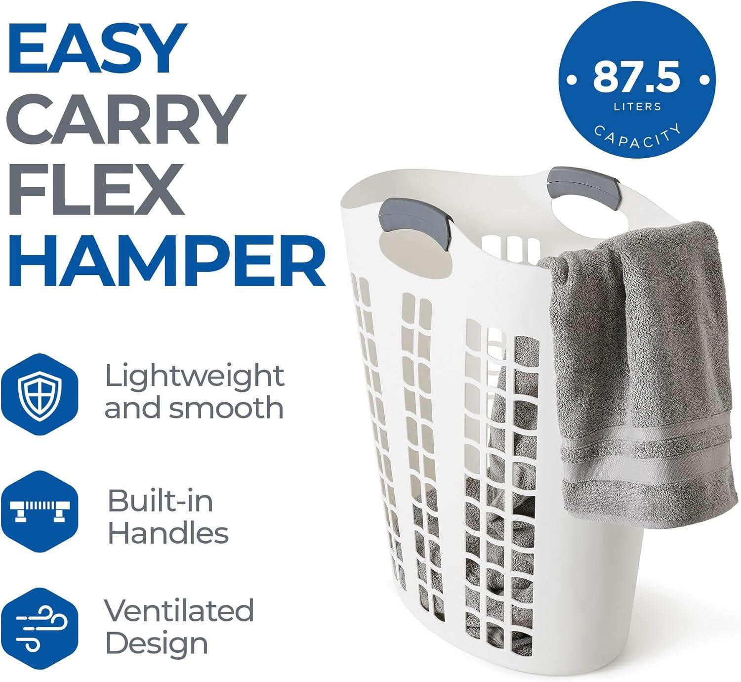 Gracious Living Gracious Living Easy Carry Flex 87 L Plastic Laundry Hamper, White (2 Pack) (Set of 2)