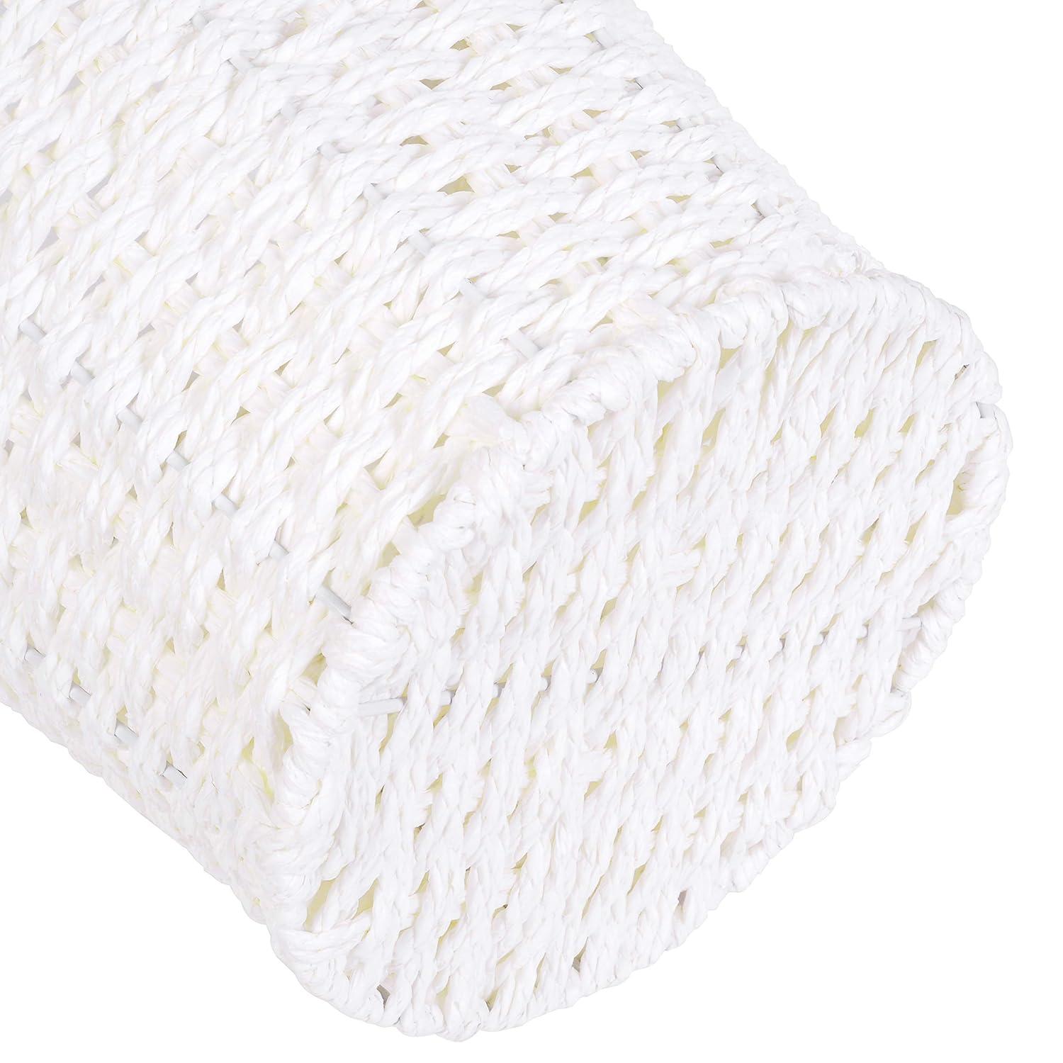 Round Wicker Waste Basket Paper Bin - Wicker Trash Basket - Woven Trash Can Rubbish Basket for Bedroom, Bathroom, Offices or Home (White)