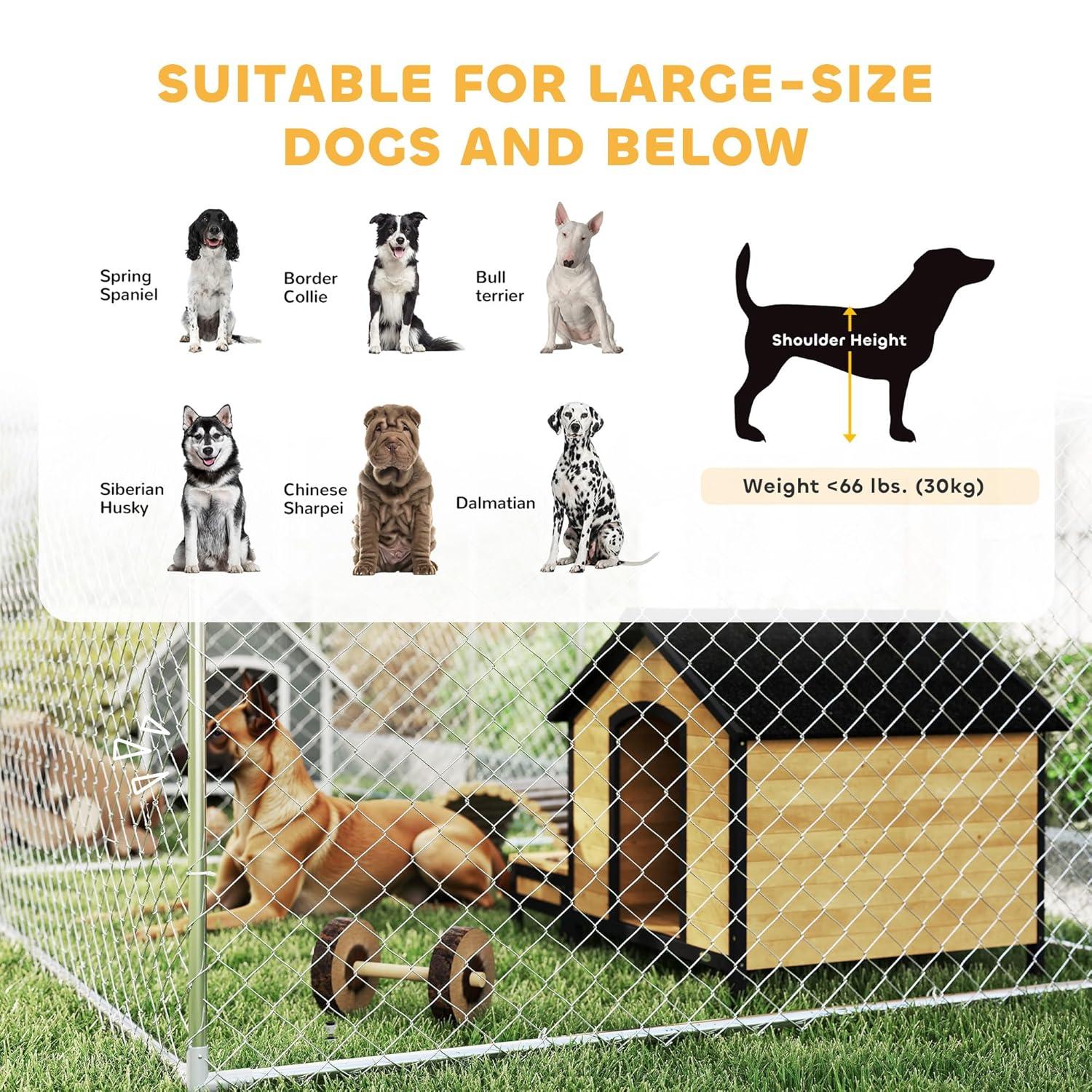 Pawhut Two Room Outdoor Dog Kennel with Roof, 19.7' x 7.5' x 5.2' Dog Kennel Outside Heavy Duty Pet Enclosure Run Fence with Waterproof UV-Resistant Cover, Secure Lock, for Small to Large Breeds