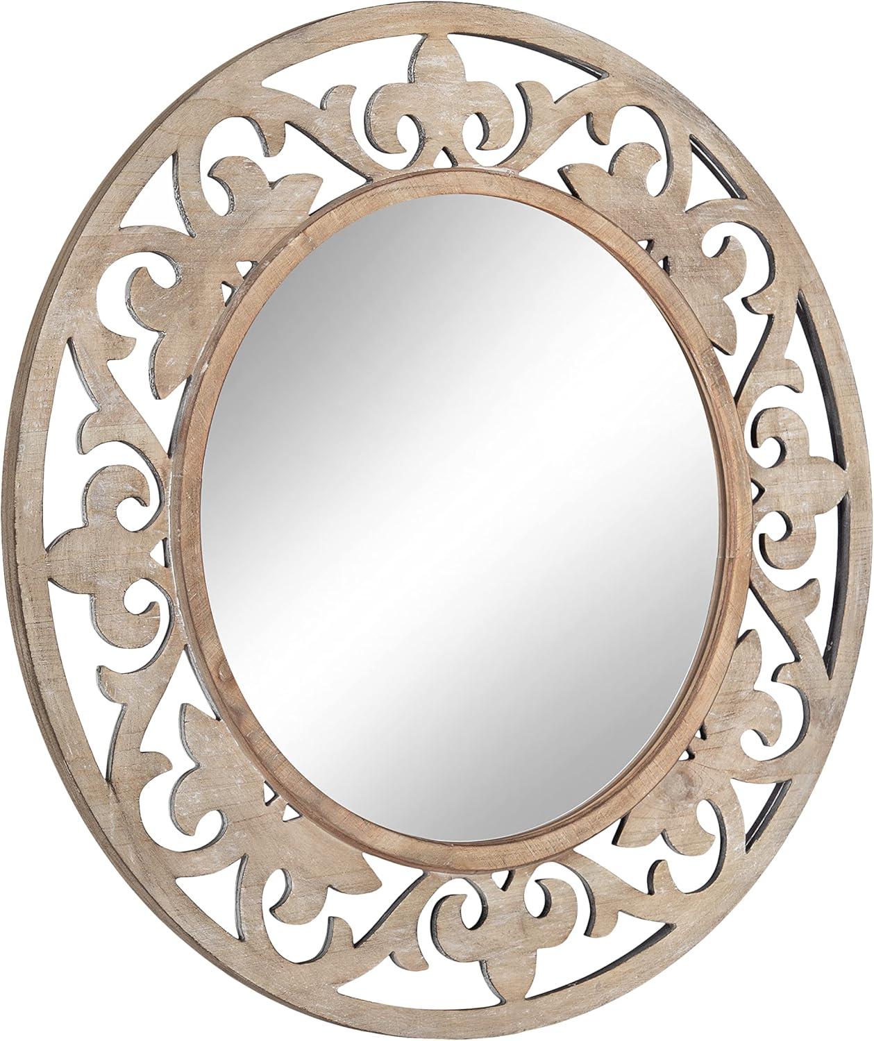 Kate and Laurel Shovali Rustic Round Mirror, 32" Diameter, Natural