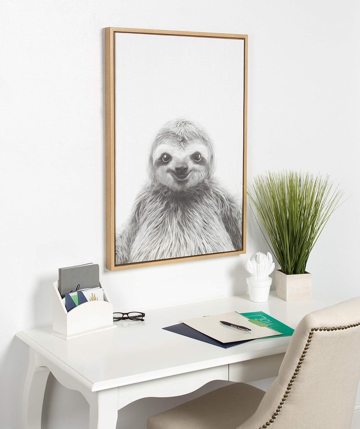 33" x 23" Sylvie Sloth Animal Print And Portrait By Simon Te Tai Framed Wall Canvas - Kate & Laurel