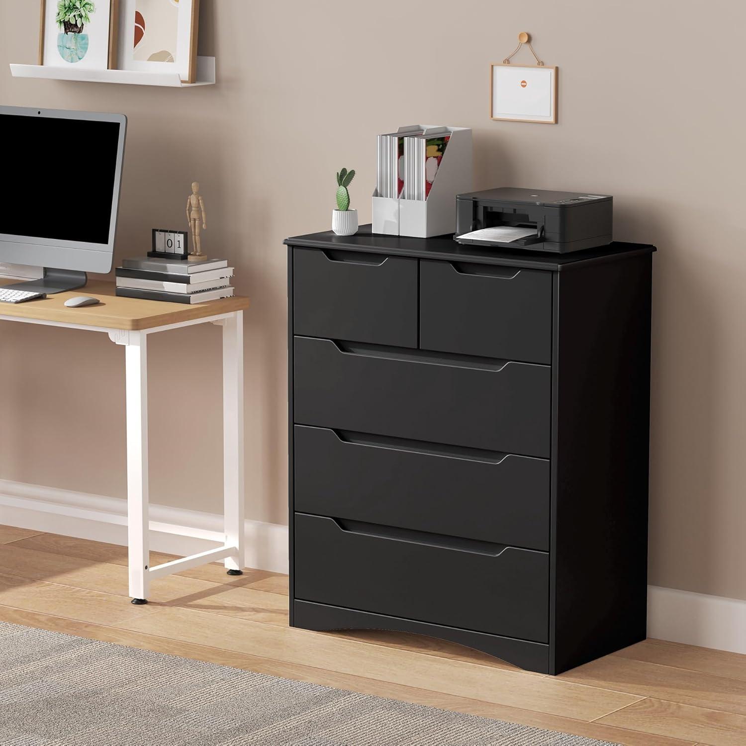 37  Tall Modern 5 Drawer Chest of Drawers Dresser Organizer, Vertical Clothes Storage Hanging Cabinet for Hallway, Bedroom
