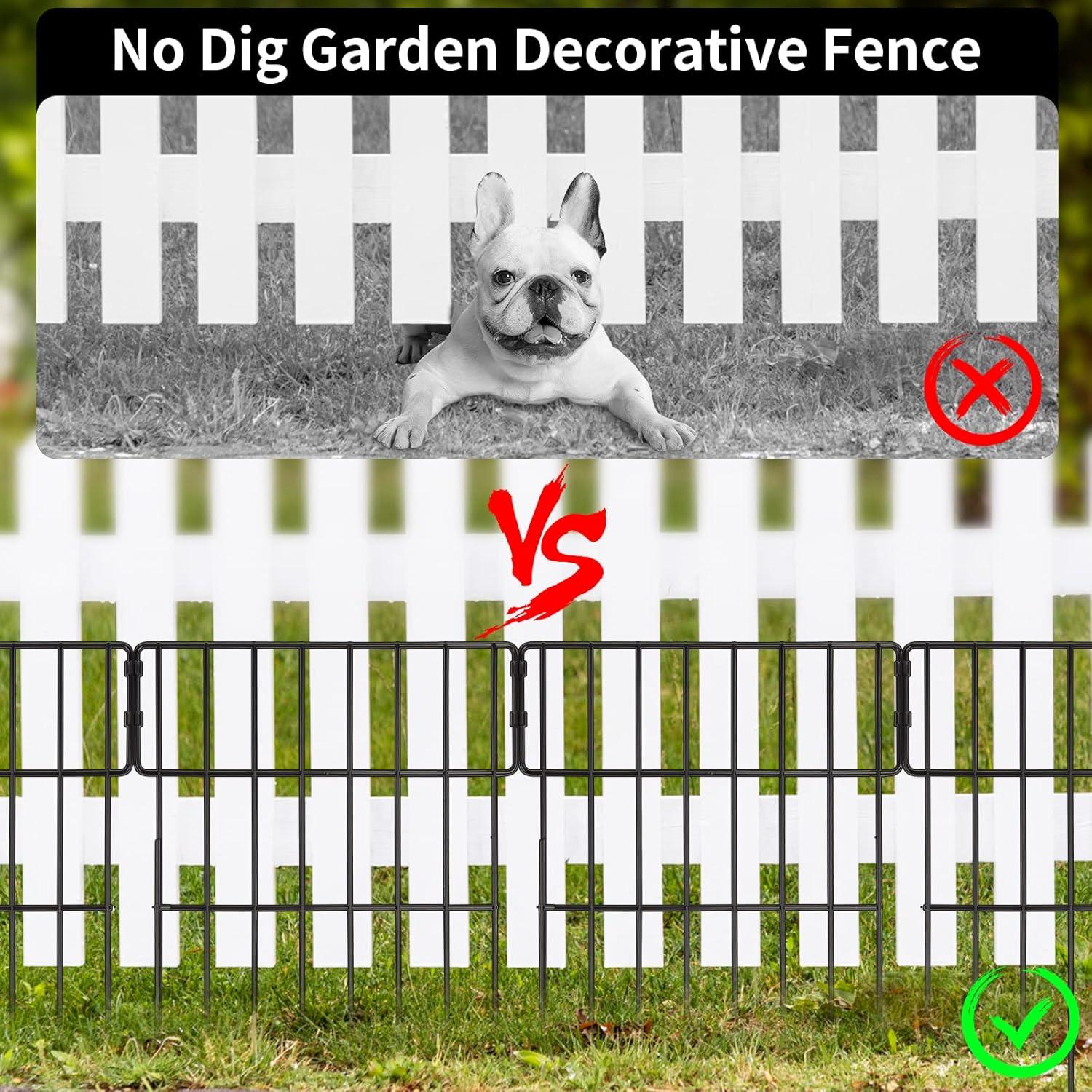 25 Pack Garden Animal Barrier Fence, 1.65inch Spike Spacing No Dig Fence, Reusable Rustproof Metal Fence Border, Dogs Rabbits Blocker Fence for Outdoor Yard, Total 27ft(L) x 17inch(H)