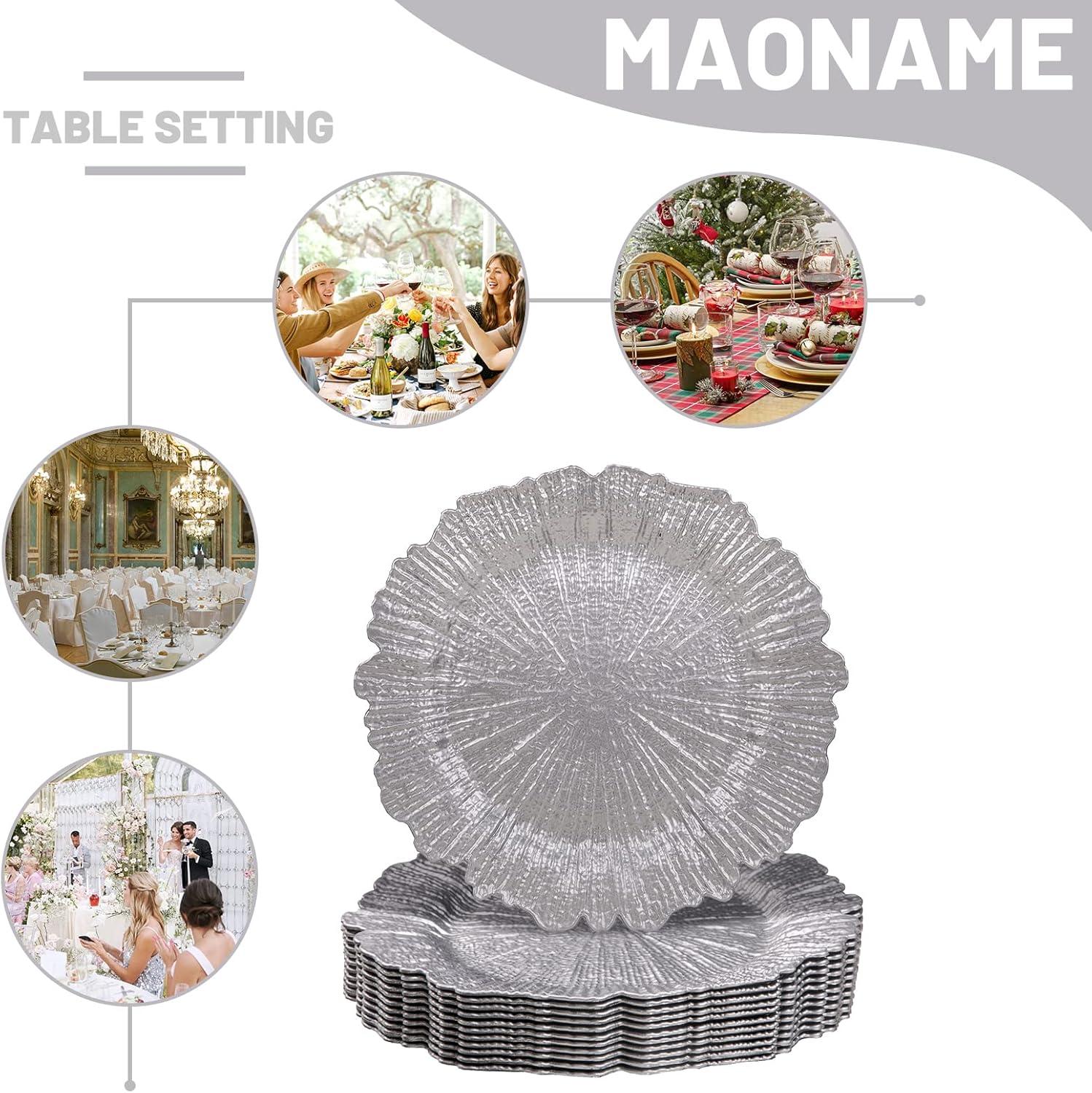 Silver Textured Plastic Charger Plates Set of 12, Round 13"