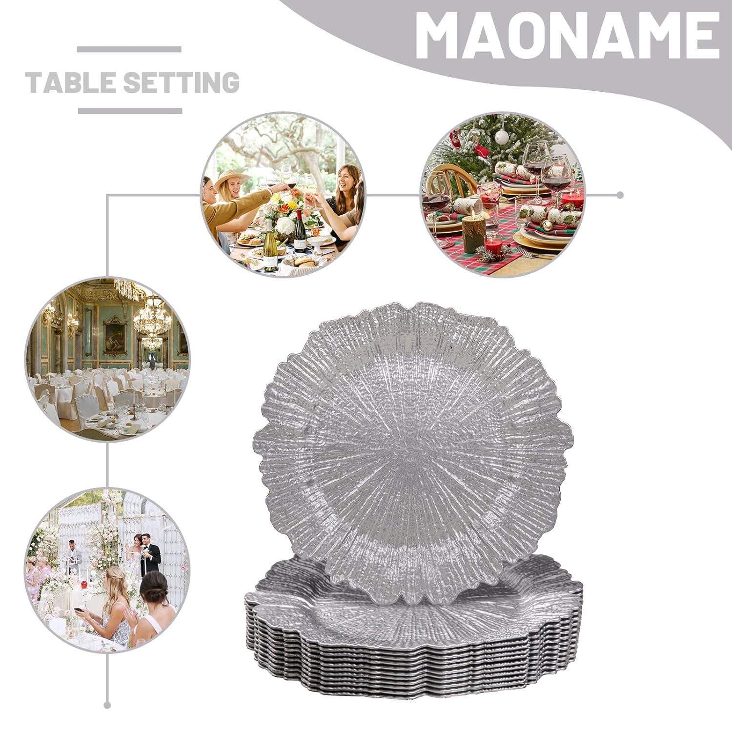 Silver Textured Plastic Charger Plates Set of 12, Round 13"