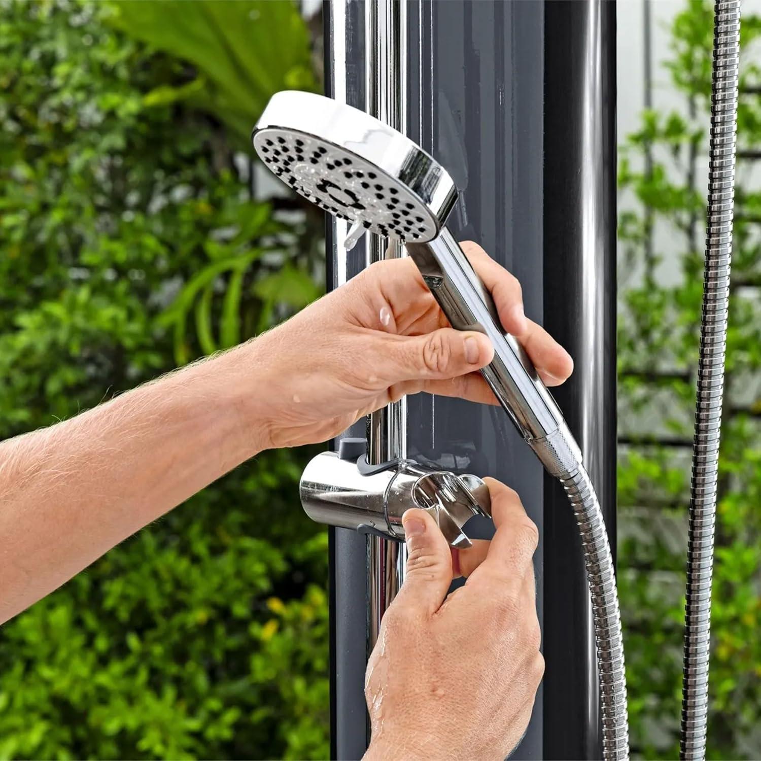 Bestway SolarFlow 9.2 Gallon Water Capacity Solar Heat Outdoor Shower with Adjustable Shower Head, Multiple Spray Settings and Quick Connector, Black