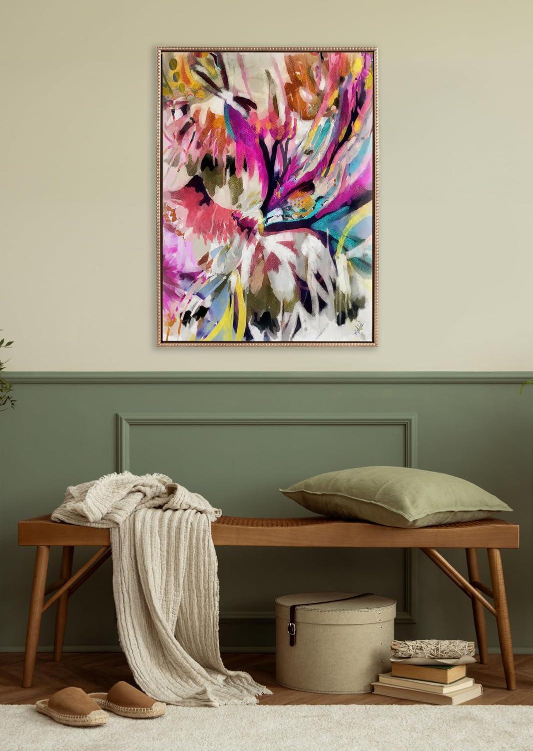 Kate and Laurel Sylvie Beaded Amaze Vintage Framed Canvas Wall Art by Inkheart Designs, 28x38 Gold, Abstract Colorful Wall Art Decor