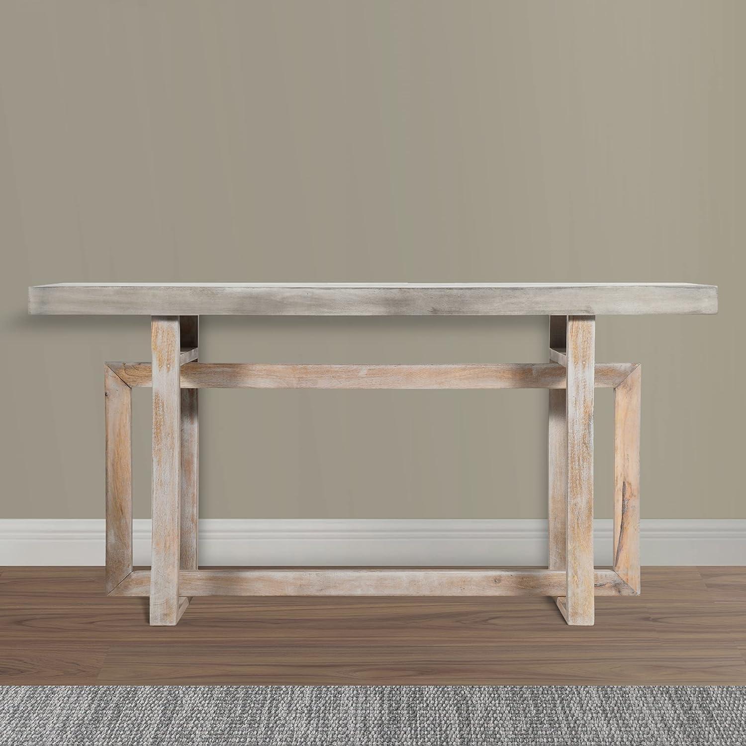 Rustic Light Brown Mango Wood 60" Console Table with Geometric Base