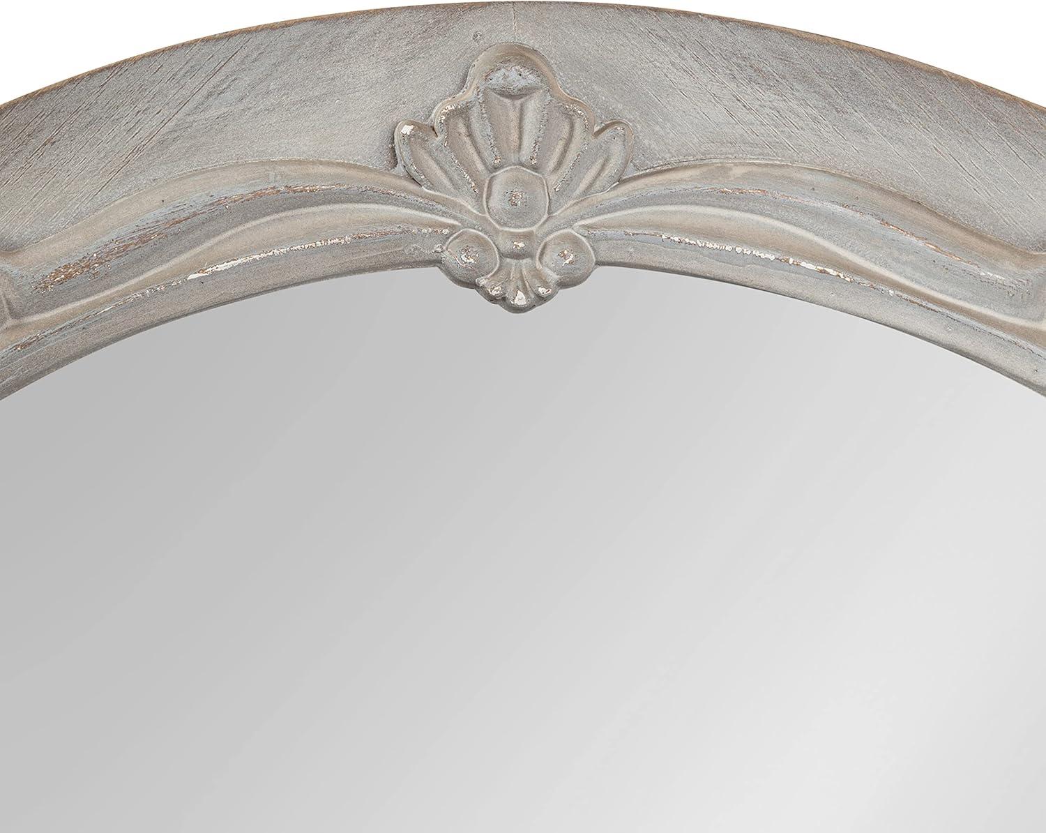 Kate and Laurel Irelyn Coastal Wall Mirror, 26 Inch Diameter, Gray, Farmhouse Inspired Dimensional Wall Decor Accent Piece With Round Frame and Ornate Crown Detailing