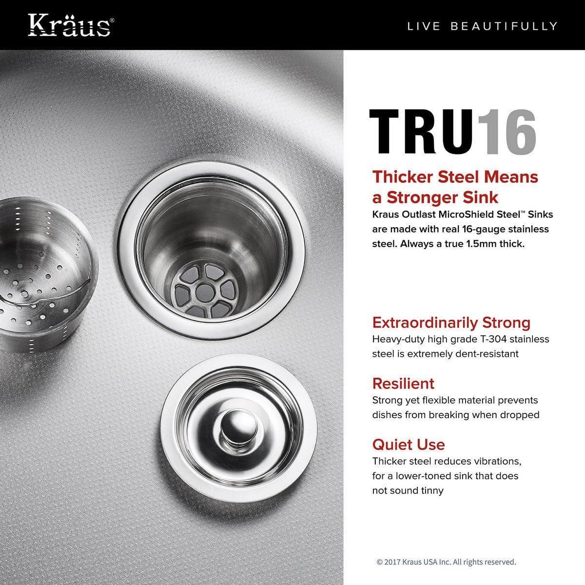 KRAUS Outlast MicroShield™ Scratch-Resist Stainless Steel Undermount 50/50 Double Bowl Sink, 32" L 16 Gauge