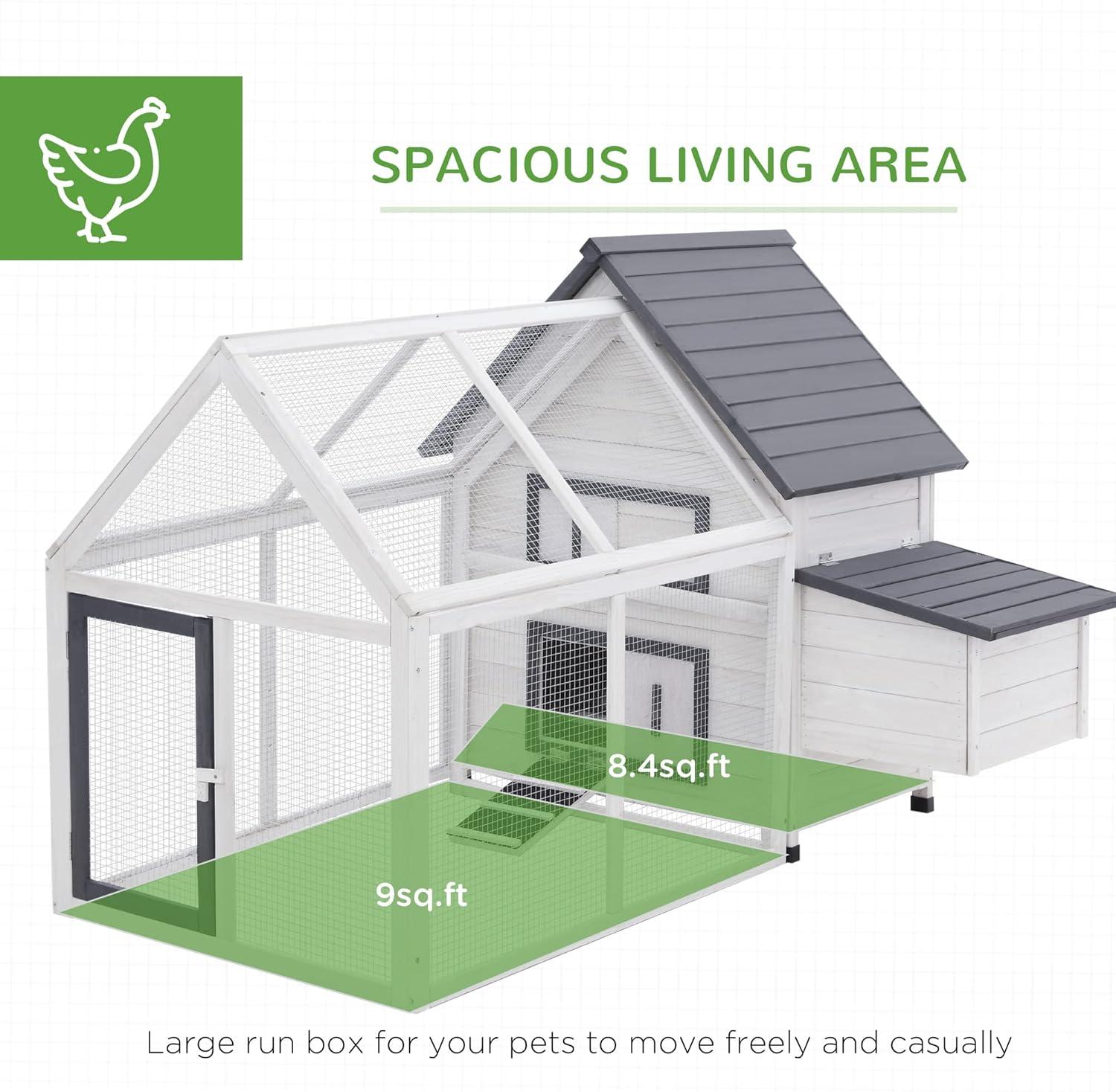 PawHut 65" Chicken Coop Wooden Chicken House Rabbit Hutch Poultry Cage Hen Pen Backyard with Nesting Box, Ramp, Run