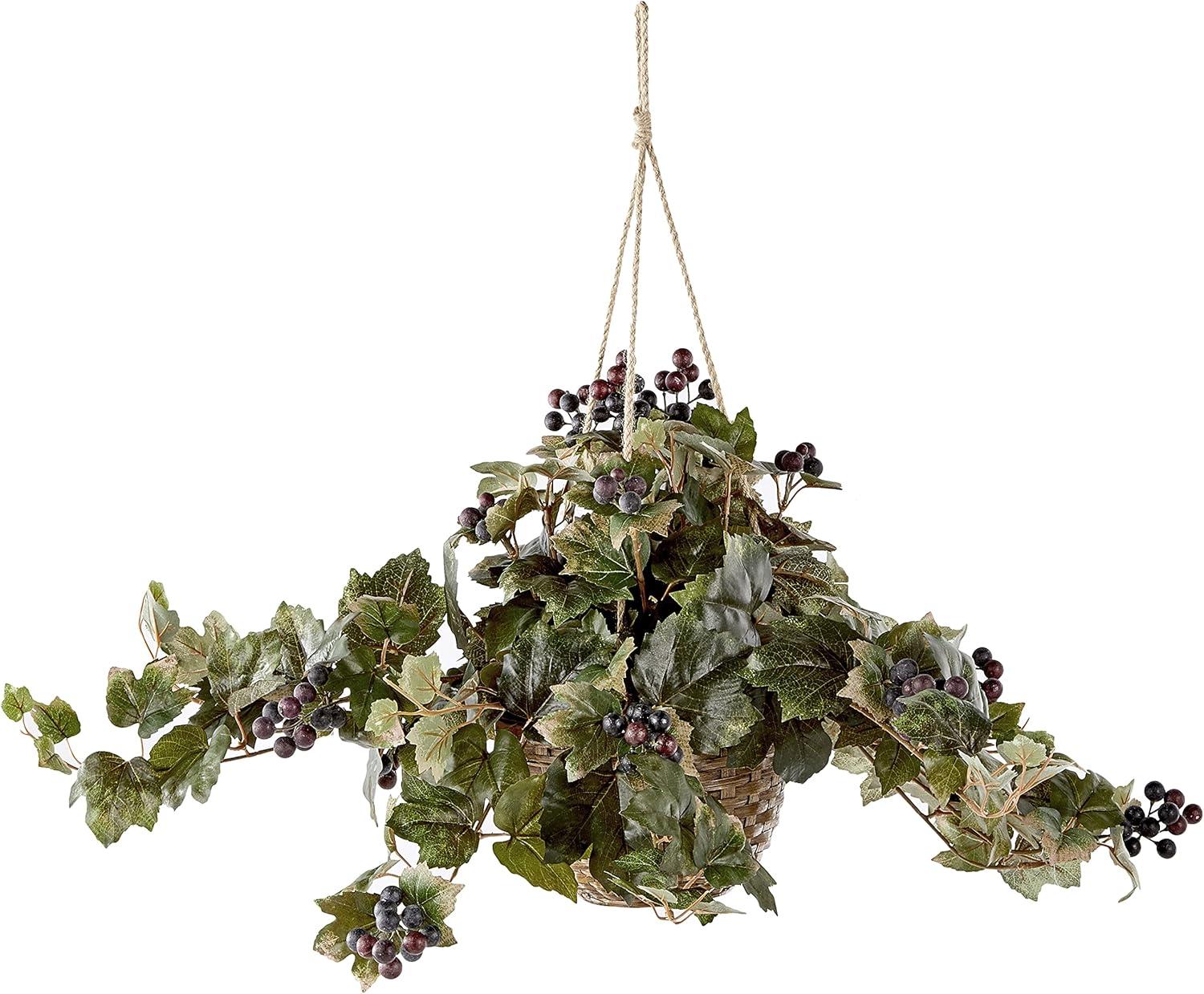 Nearly Natural Grape Leaf Hanging Basket Silk Plant