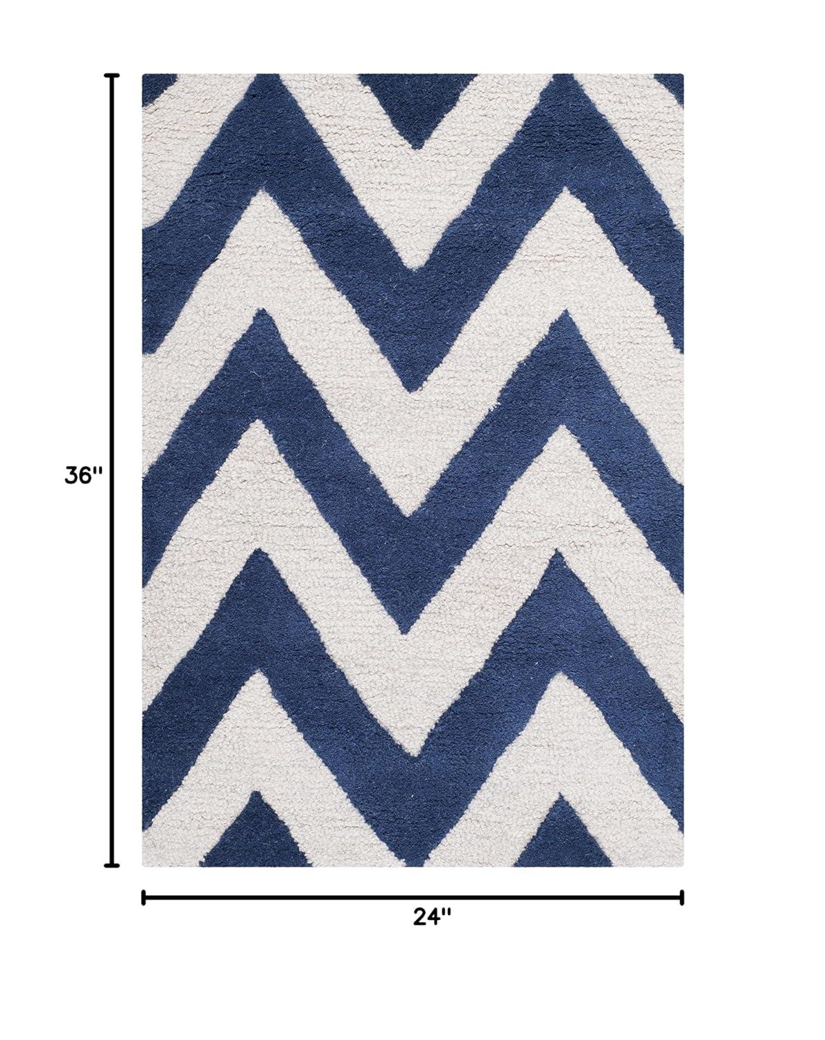 SAFAVIEH Cambridge Kaitlyn Zig Zag Stripes Wool Area Rug, Navy/Ivory, 2' x 3'