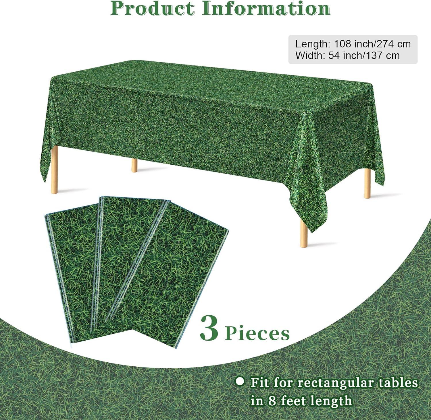3ct Sports Field Tablecloth: Green Plastic Disposable Tableware for Super Bowl & Sports Events, 108" x 54", 3 Pack