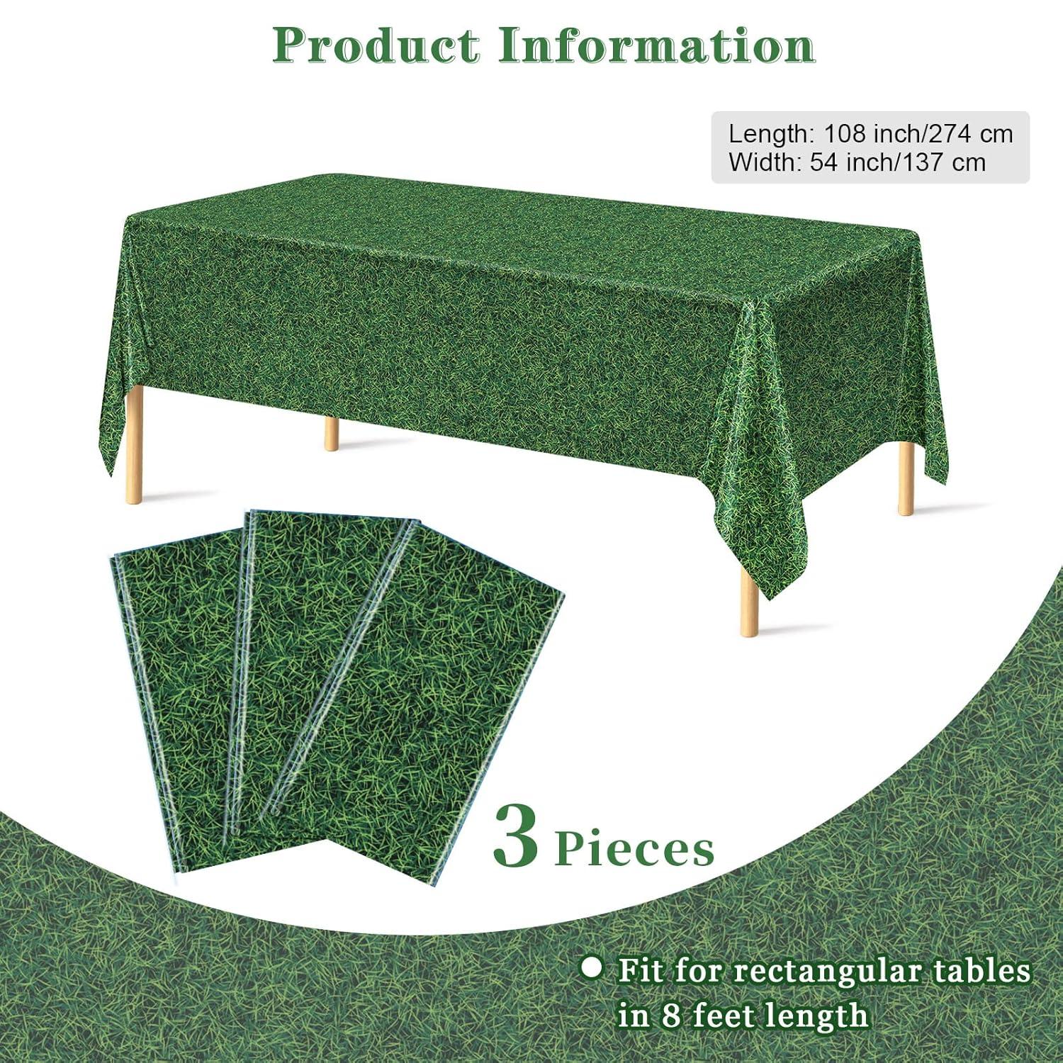 3ct Sports Field Tablecloth: Green Plastic Disposable Tableware for Super Bowl & Sports Events, 108" x 54", 3 Pack