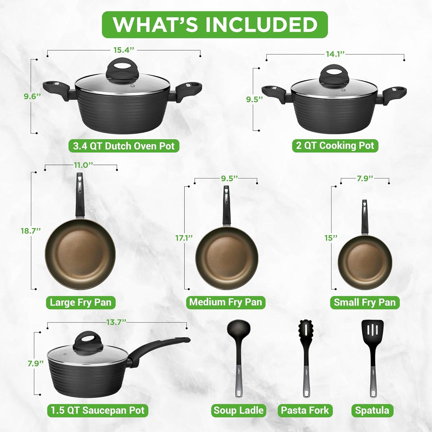NutriChef 12 - Piece Non-Stick Aluminum Cookware Set