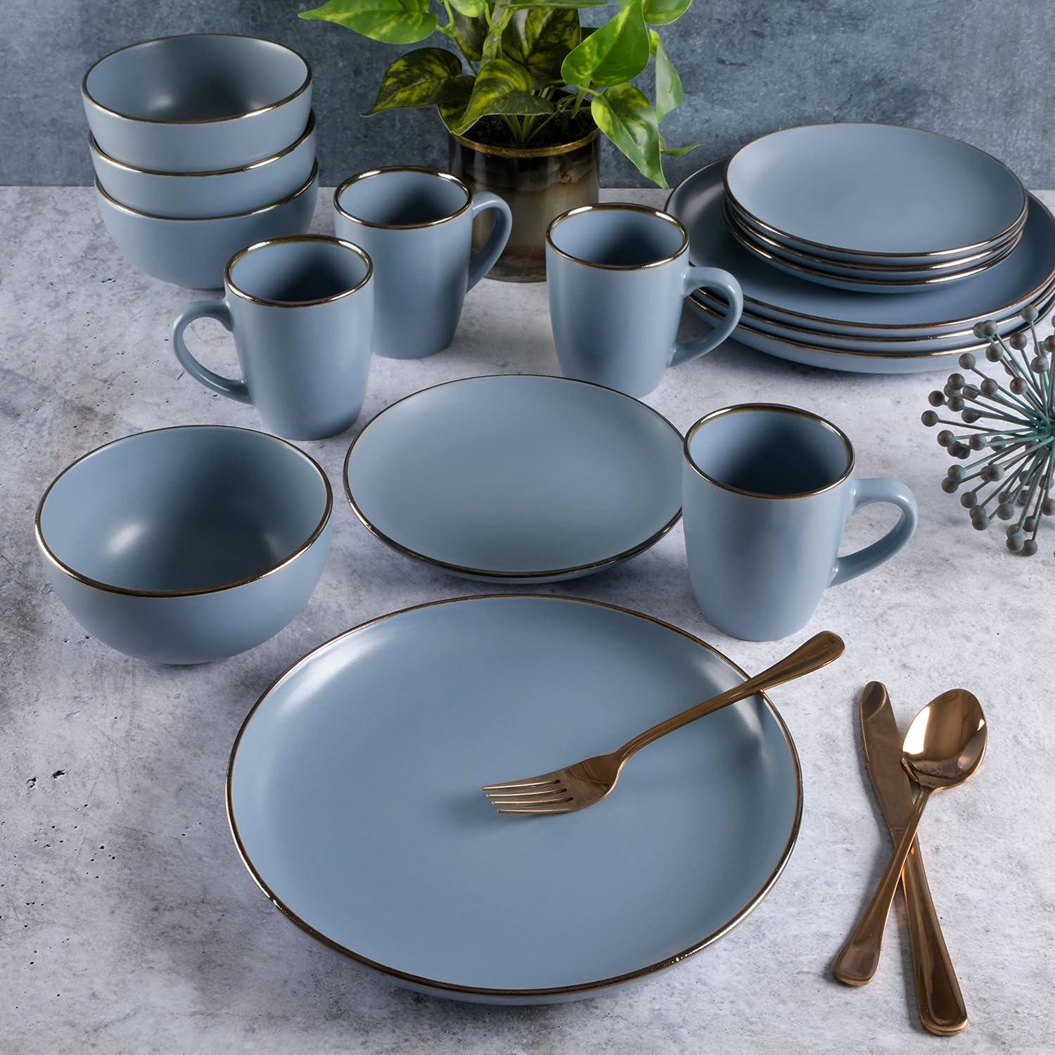 Gibson Gibson Home Rockaway Gold 16-Piece Dinnerware Set - Matte Blue