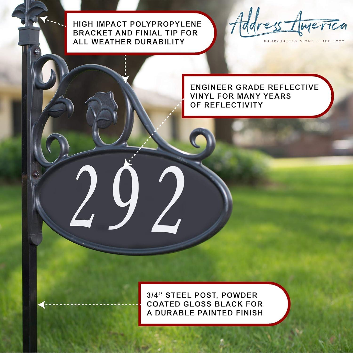 Address America USA HandCrafted, Double-Sided Boardwalk  Reflective Address Sign - 30" Post