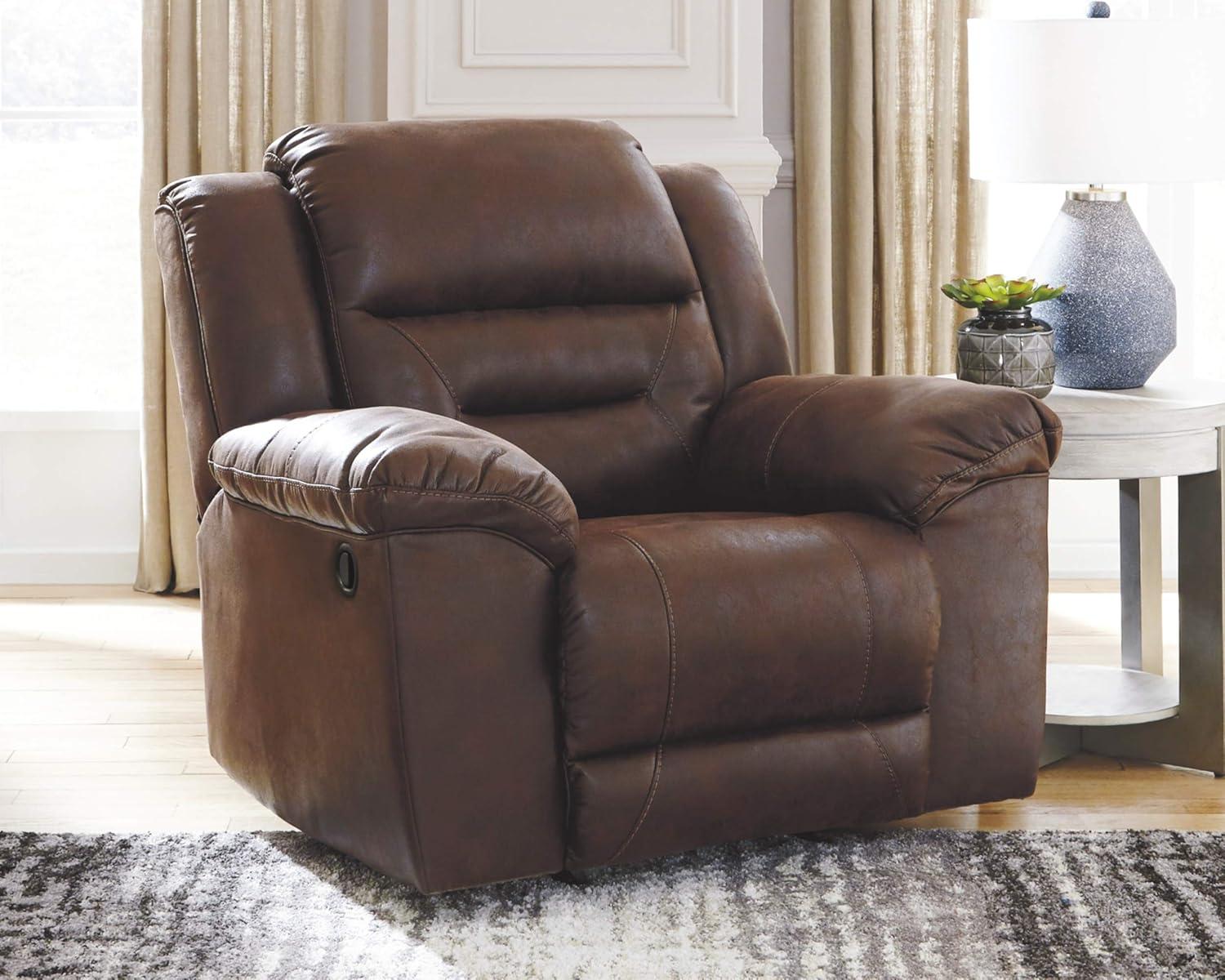 Chocolate Faux Leather Recliner with Metal Frame