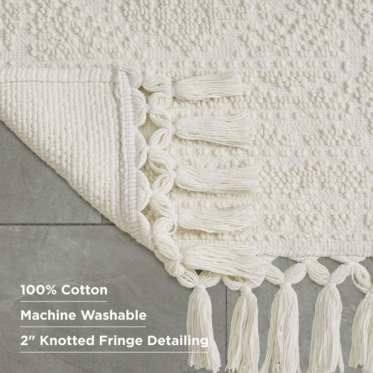 French Connection Nellore Bathroom Rugs, Set of 2 Woven and Beaded Bathroom Mats, Durable Bath Rugs, Thick Bath Mats for Bathroom and Shower Rugs, 17" x 28" and 20" x 38", Ivory