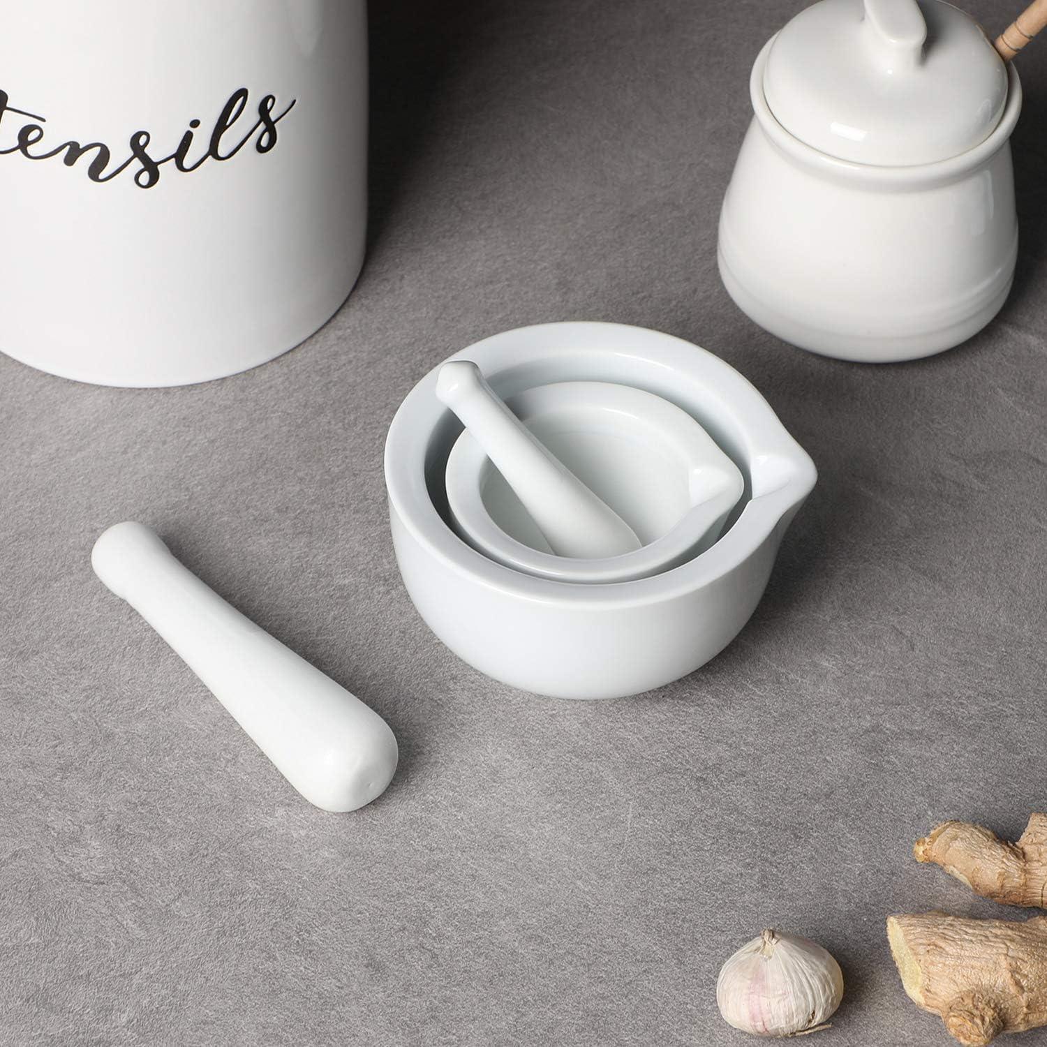 Porcelain Mortar and Pestle, Ceramic Herb Grinder Pill Crusher Set (4.2-inch)