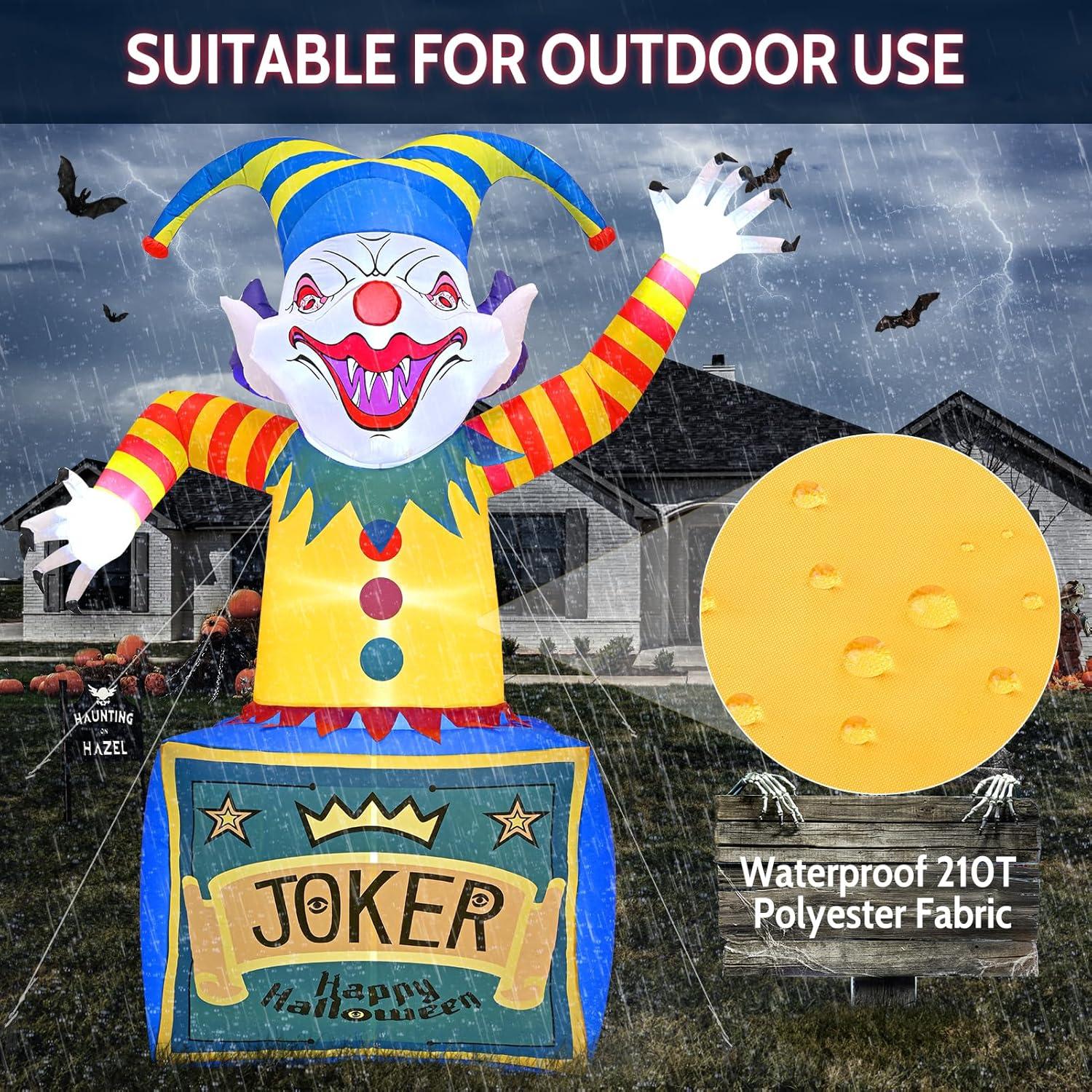 8 FT Halloween Inflatables Clown Outdoor Decorations with Dynamic Flame Projector Light, Halloween Blow Up Yard Decorations with LEDs for Outside Party Garden Lawn Decor