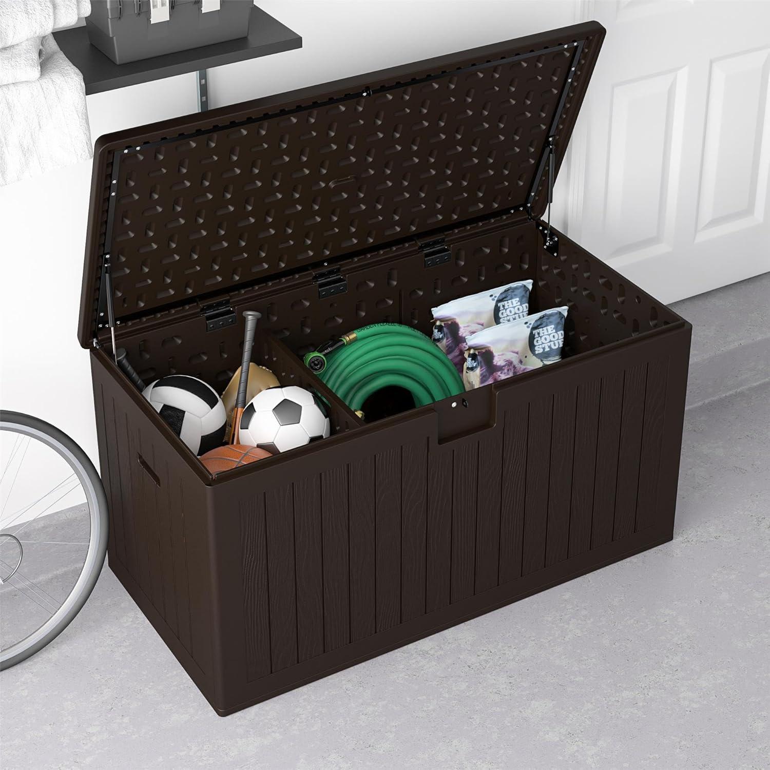 COSCO Dark Brown Lockable Resin Deck Box with Storage Divider