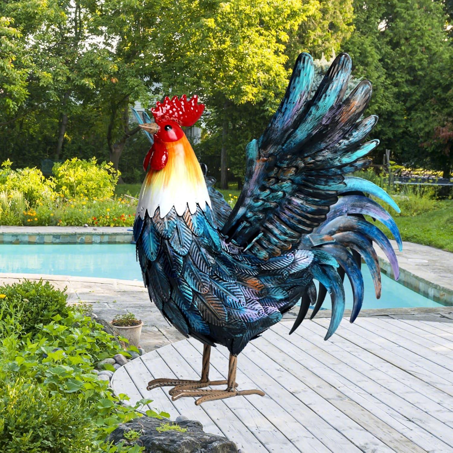 chisheen Metal Rooster Yard Decor Garden Statue Outdoor Chicken Decorations Sculpture for Backyard Patio Kitchen Lawn Ornaments Gifts for Mom C42