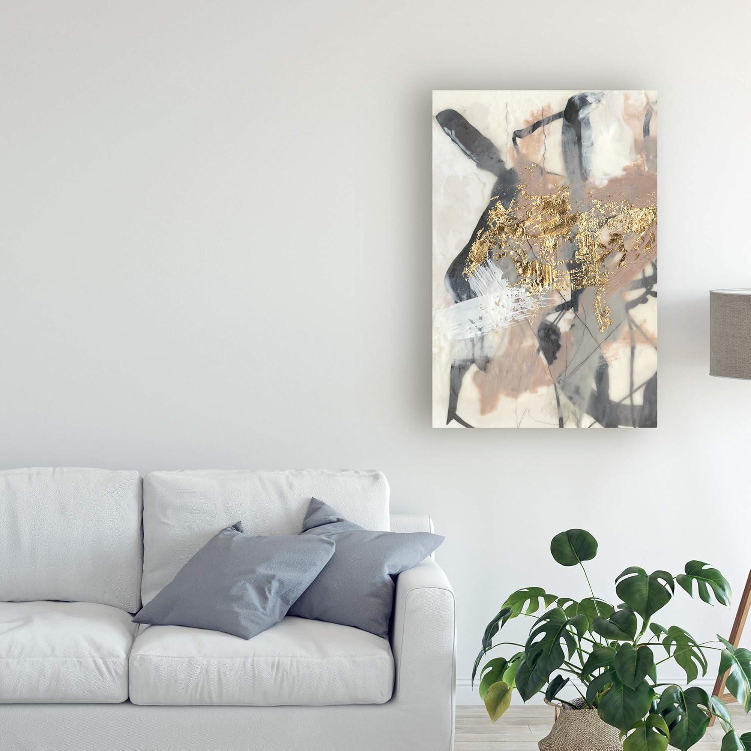 Golden Blush Abstract Canvas Art with Gold Accents, 30x47