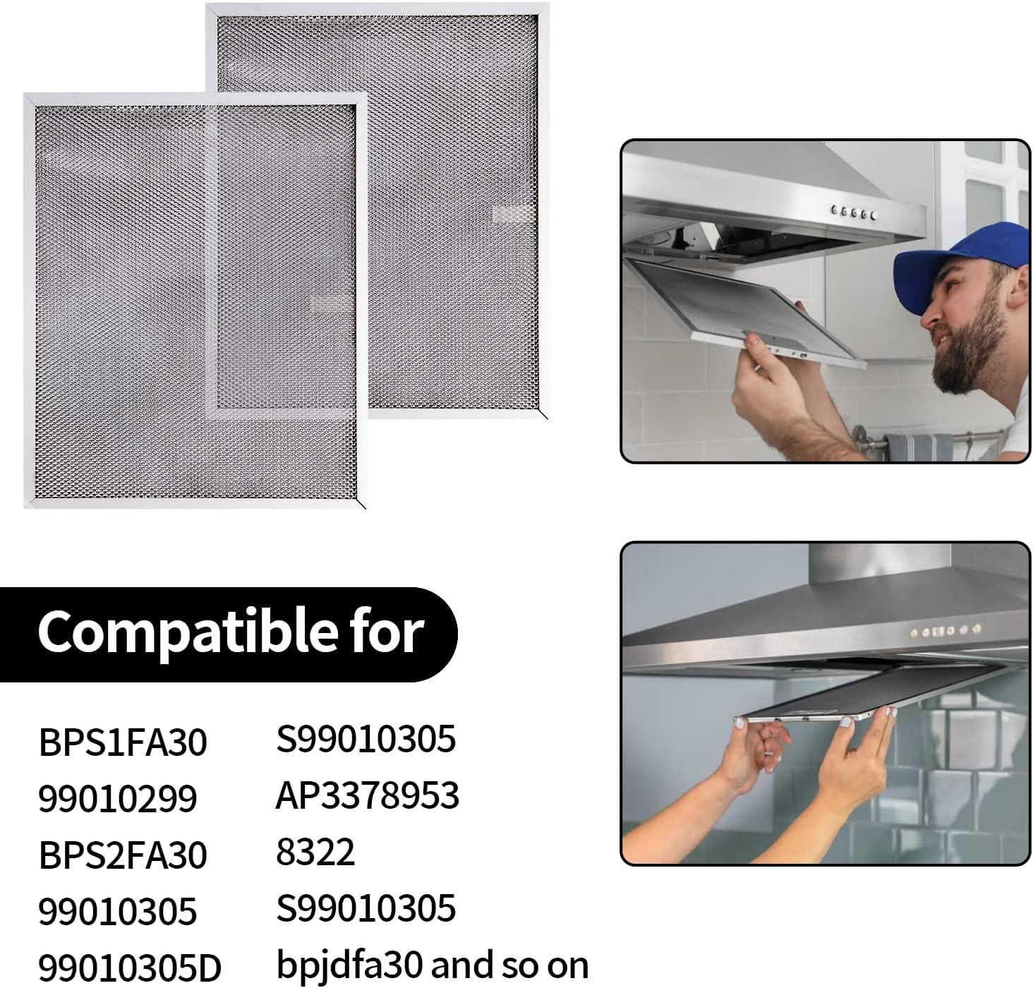 BPS1FA30 Range Hood Filter 11-3/4"X 14-1/4"X 3/8" for 30-Inch Broan Nutone QS1 WS1, Allure Grease Filter, Replaces 99010299,S99010305,AP3378953 Range Hood Filters Replacement Aluminum(2 Pack)