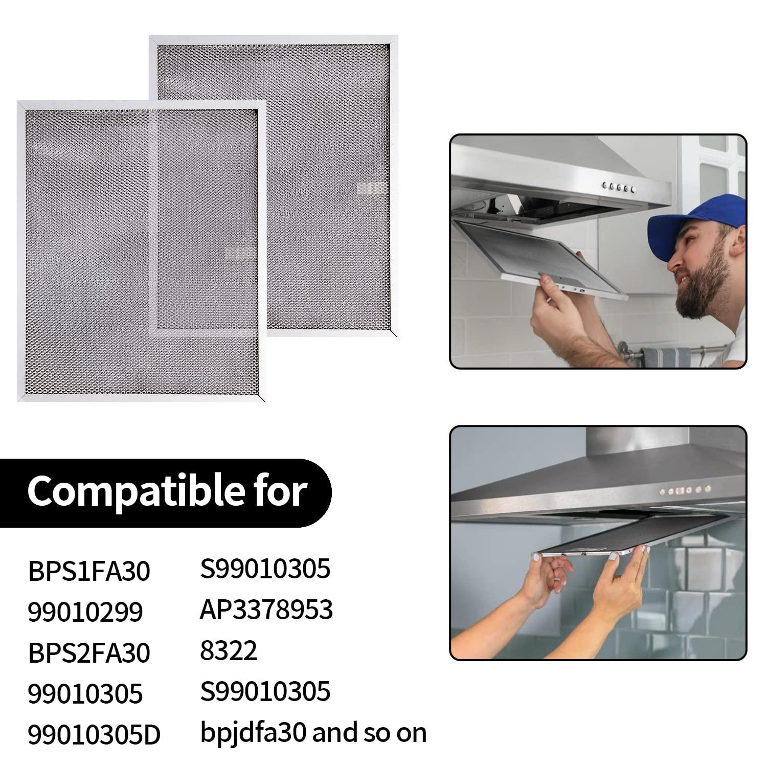 BPS1FA30 Range Hood Filter 11-3/4"X 14-1/4"X 3/8" for 30-Inch Broan Nutone QS1 WS1, Allure Grease Filter, Replaces 99010299,S99010305,AP3378953 Range Hood Filters Replacement Aluminum(2 Pack)