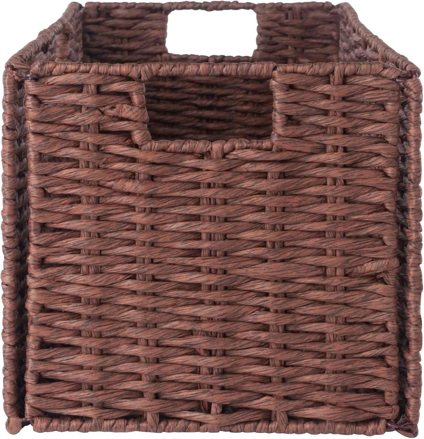 3pc Tessa Woven Rope 2 Small and 1 Large Basket Set Walnut - Winsome: Rectangular Storage Organizer, Spot Clean