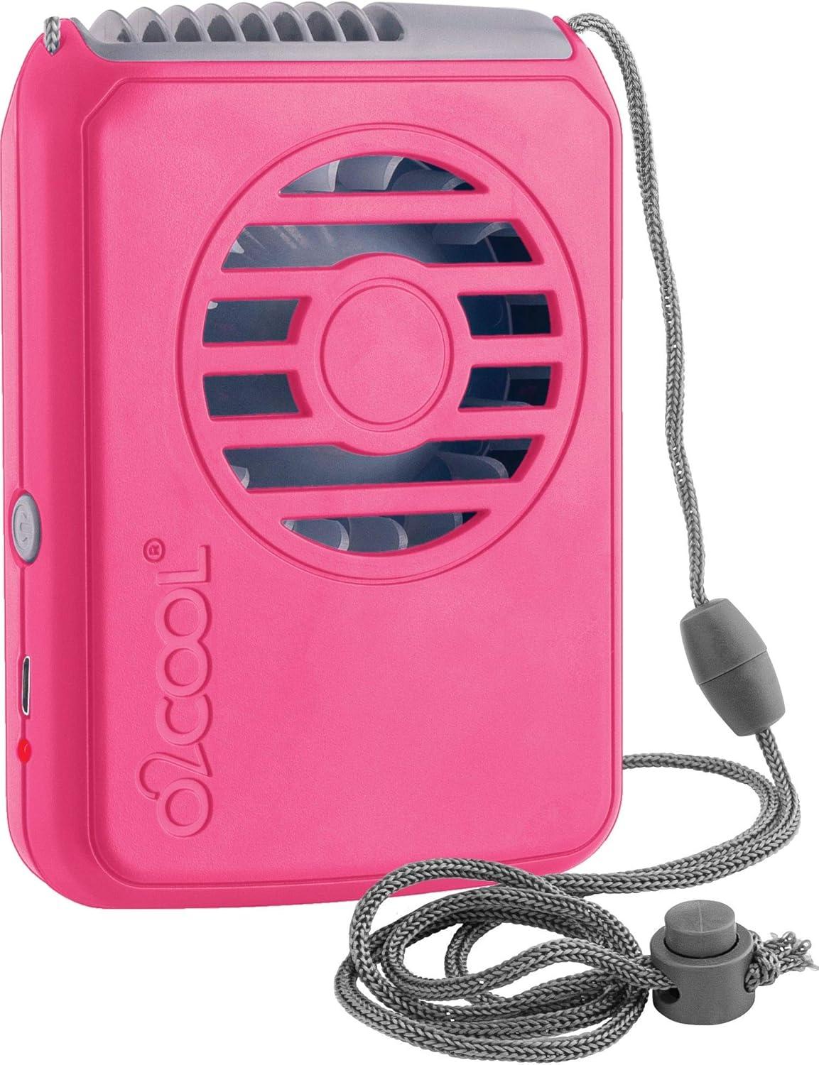 O2COOL Personal Travel Rechargeable Battery Powered Neck Cooling Fan (Raspberry)