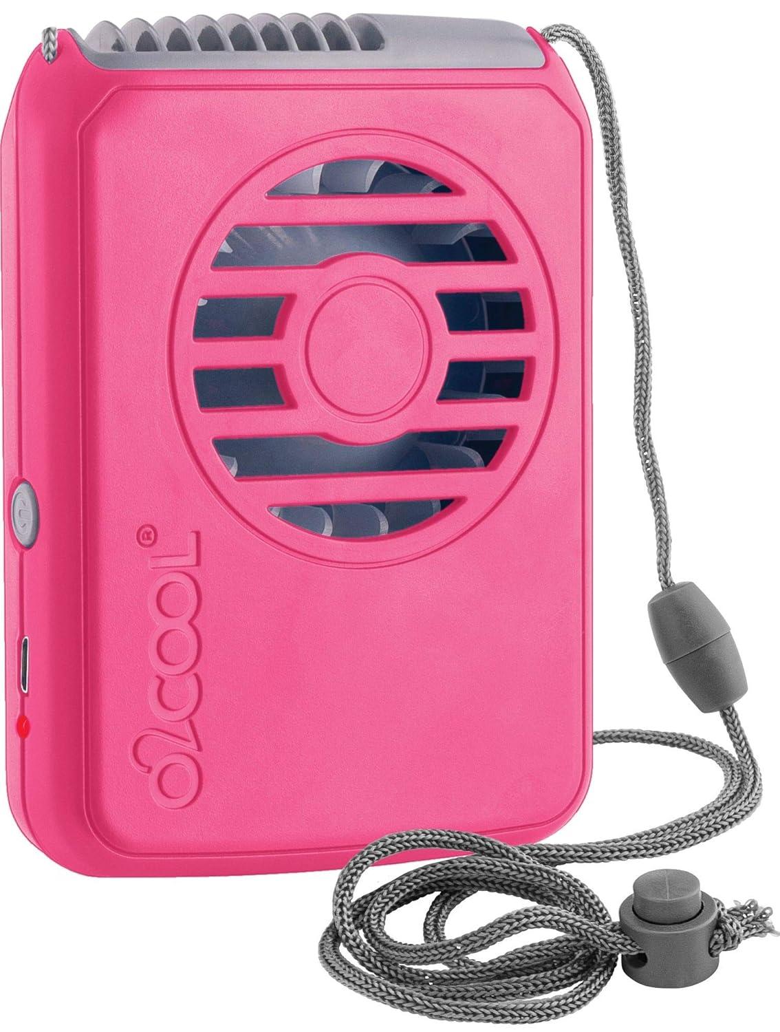 O2COOL Personal Travel Rechargeable Battery Powered Neck Cooling Fan (Raspberry)