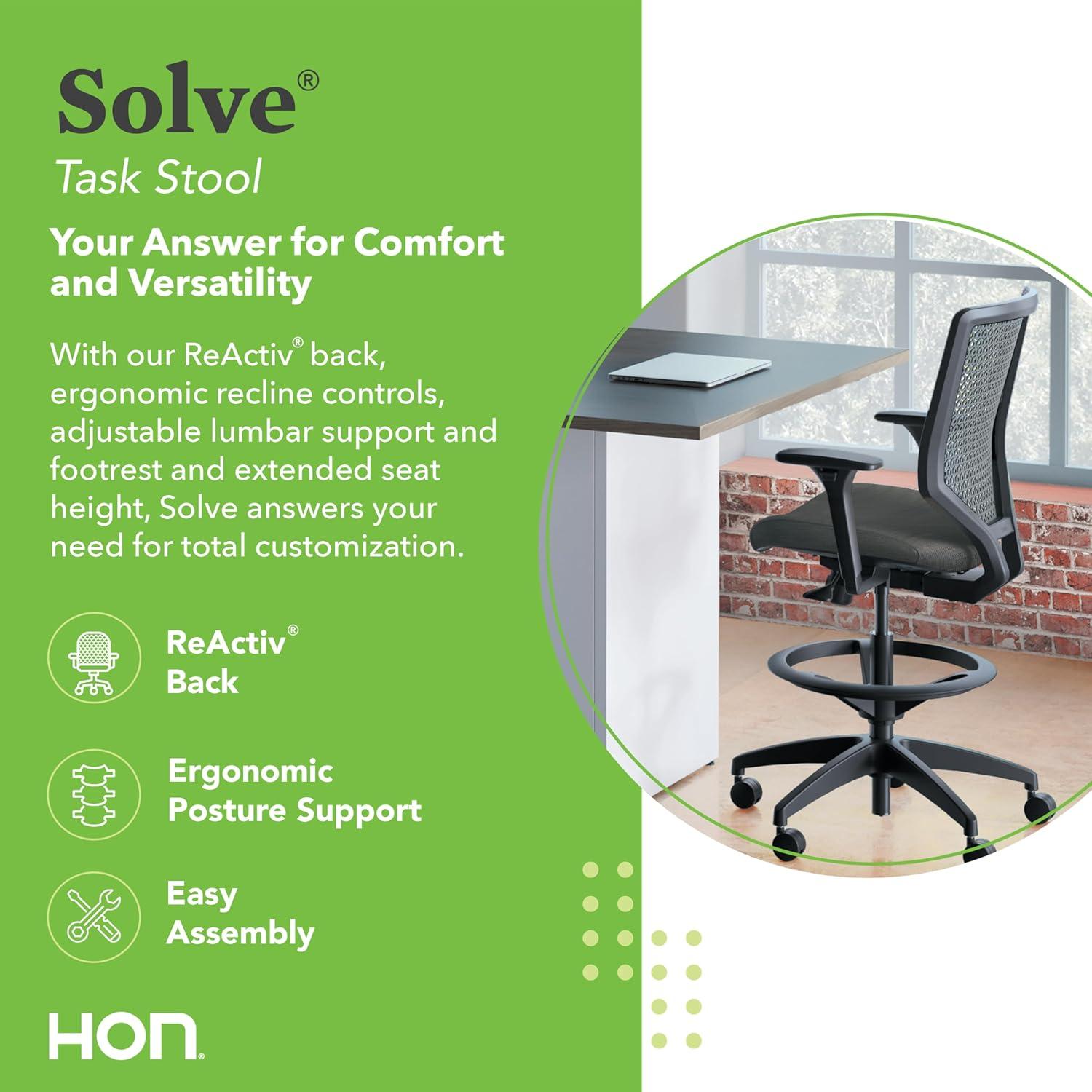 HON SVSR1ACLC10T Solve Mid-Back Task Stool with ReActiv Back