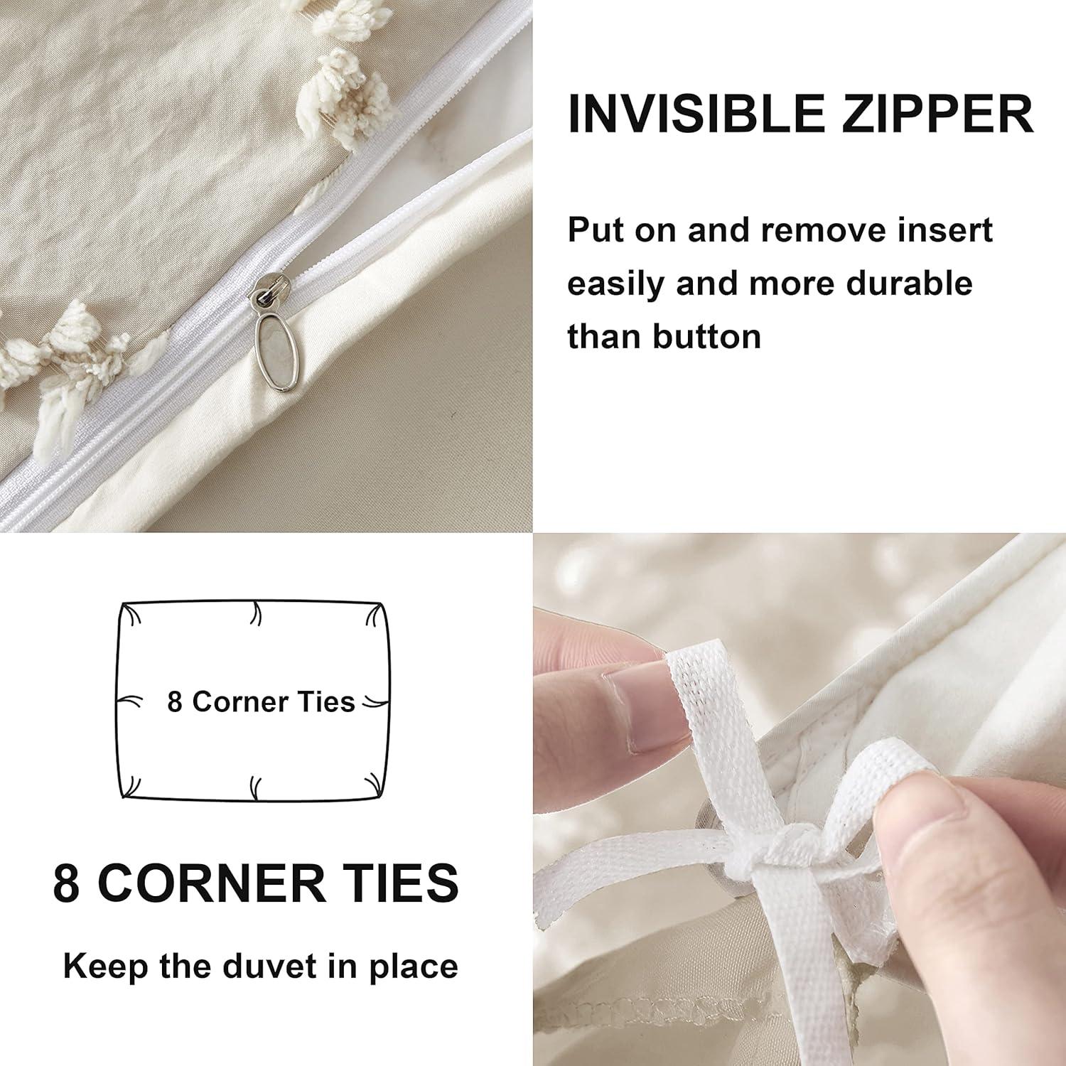 Queen Duvet Cover, Soft Bedding Set for All Seasons, Comforter Set, Boho Embroidery, Multi Colors & Sizes Available(Beige, 3 Pcs, 90"x 90")