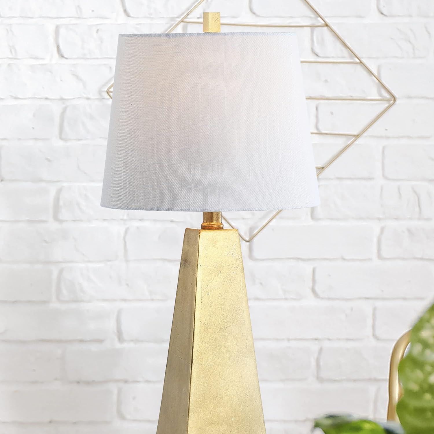 JONATHAN Y 20.5" Alexis Resin Table Lamp (Includes LED Light Bulb) Gold: Modern Geometric Pyramid Base, Silk-Wrapped Cord