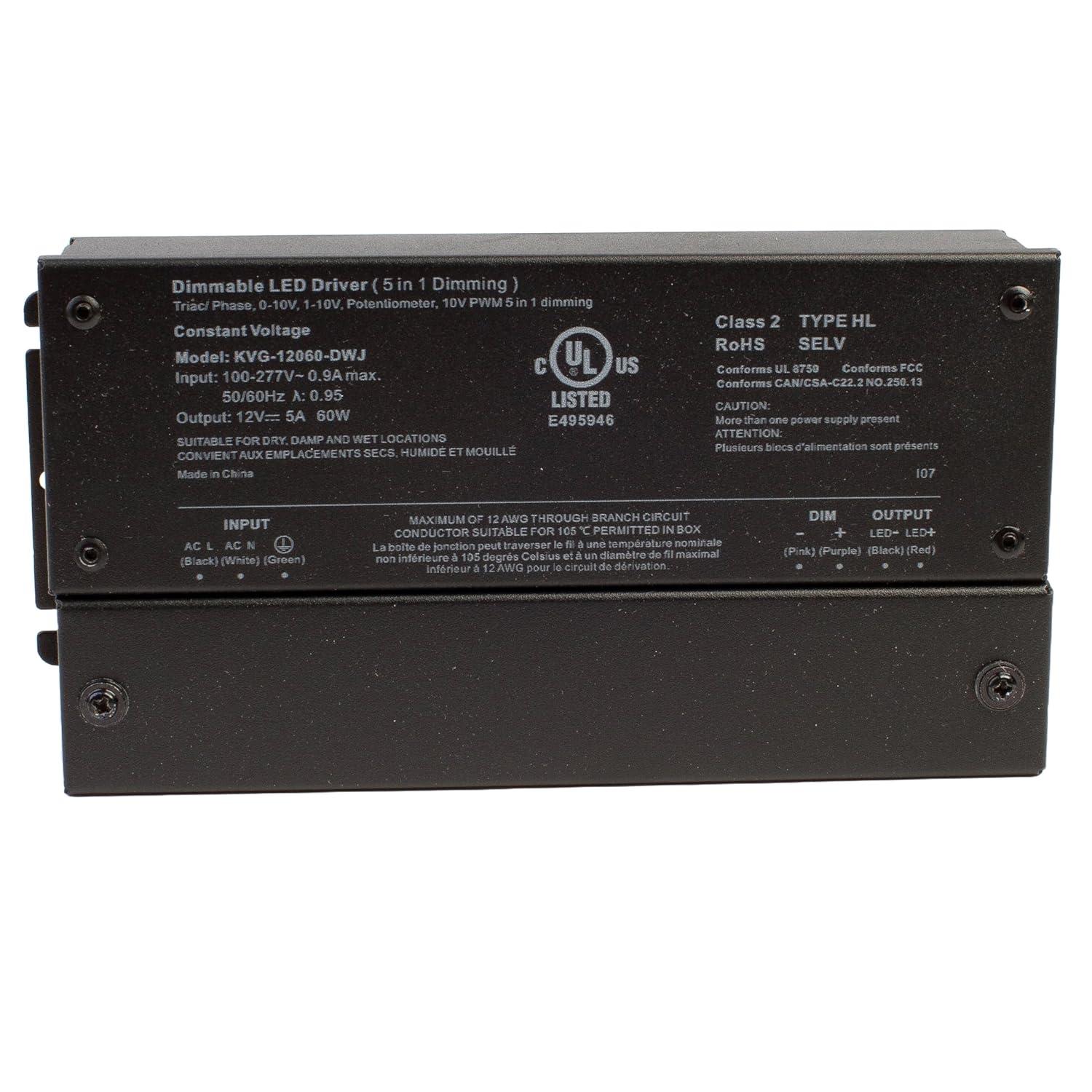 UL listed 12v 5A 60w class 2 dimmable LED driver power supply for led strip light