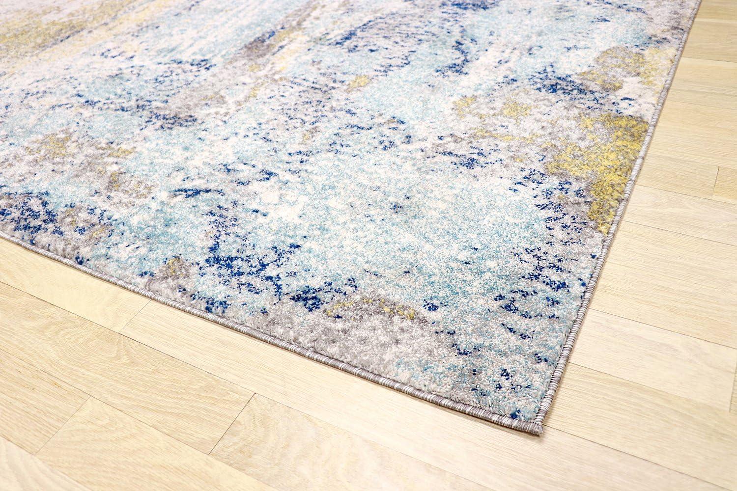 Handmade Blue and Gray Synthetic 10' x 14' Rectangular Area Rug