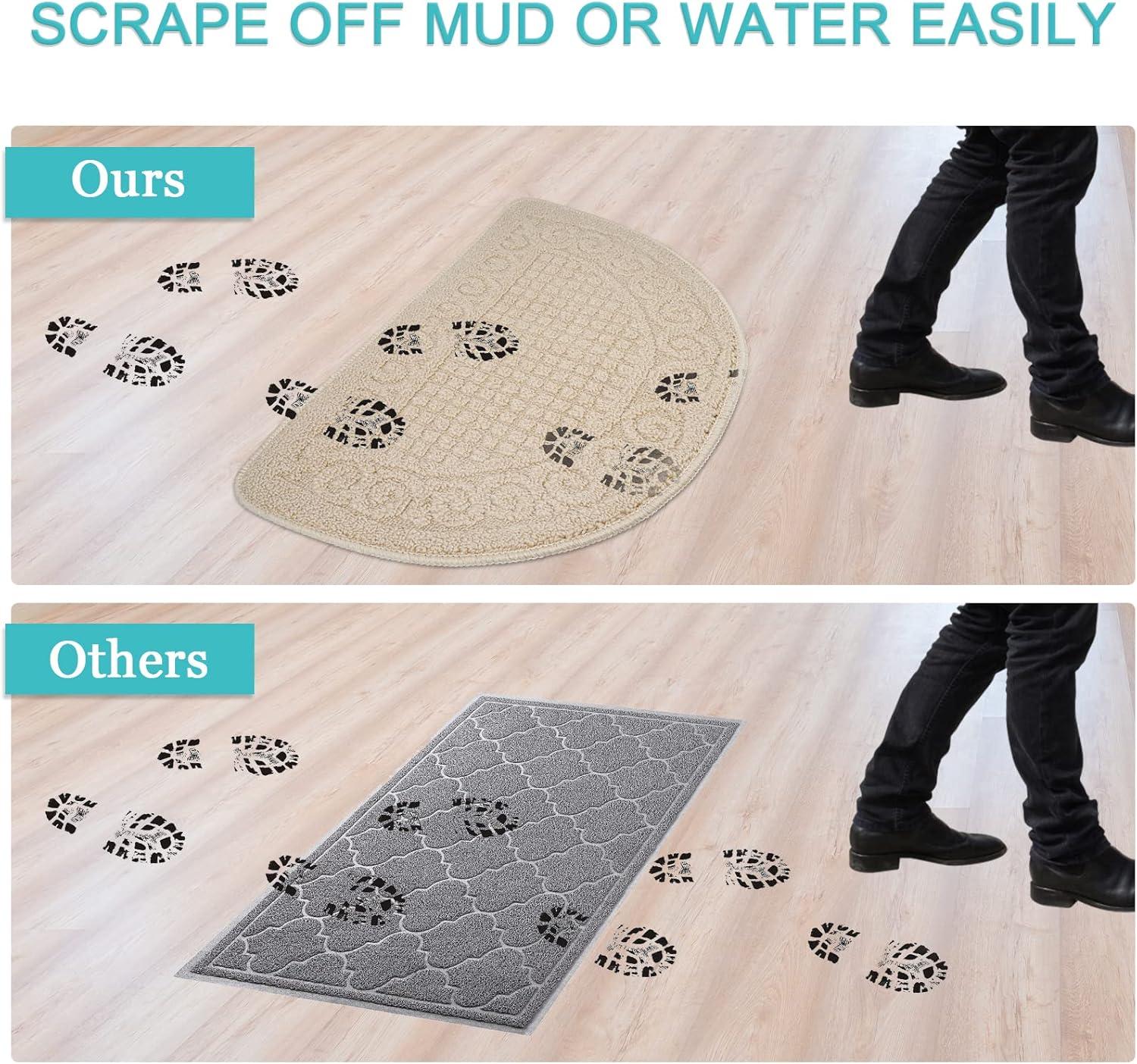 Half Round Non-Slip Kitchen Bedroom Toilet Doormat Floor Rug Mat Keeps Your Floors Clean Decorative Design (Large, Blue)