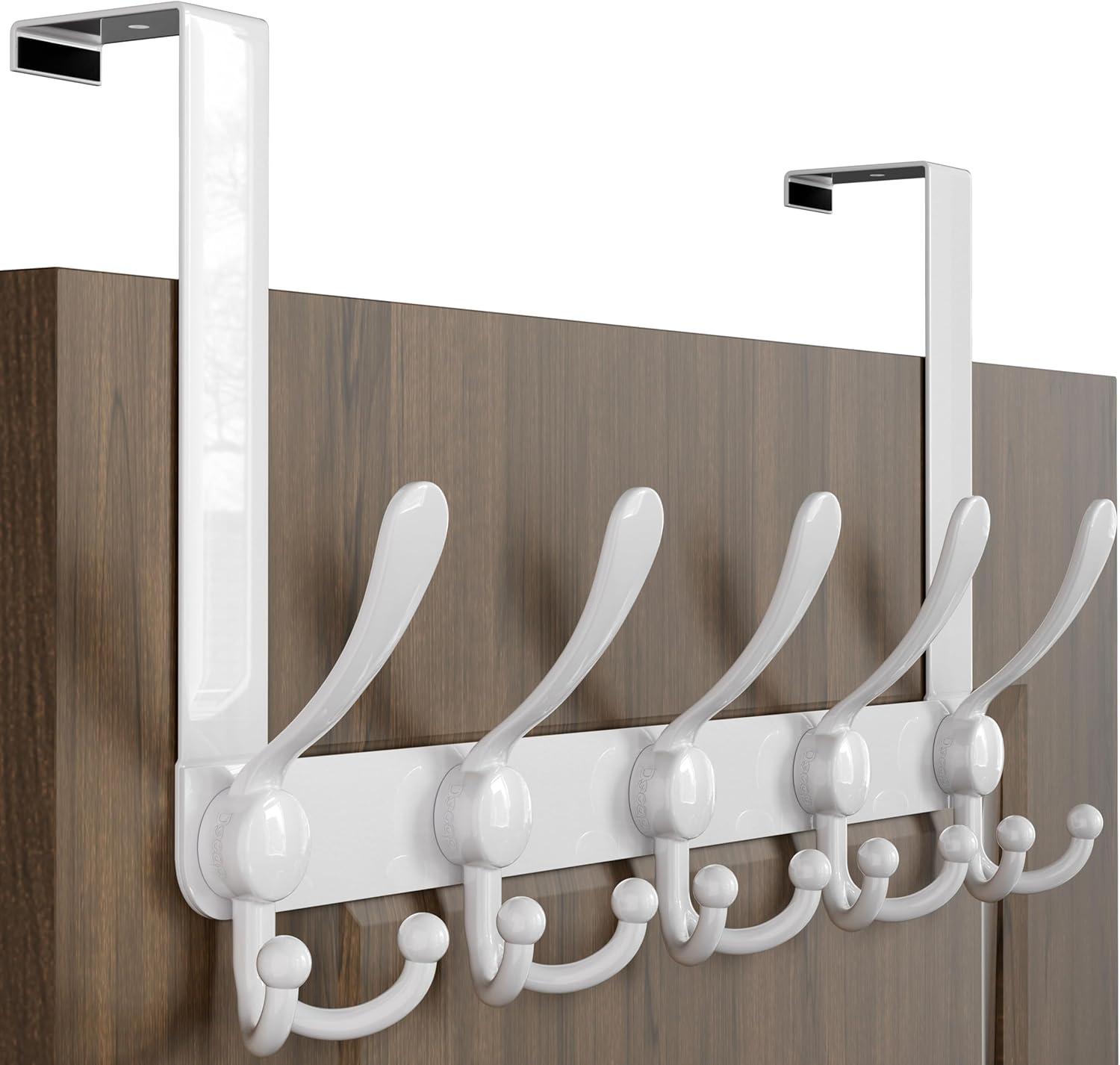 Heavy Duty White Stainless Steel Over the Door Hanger with 5 Hooks