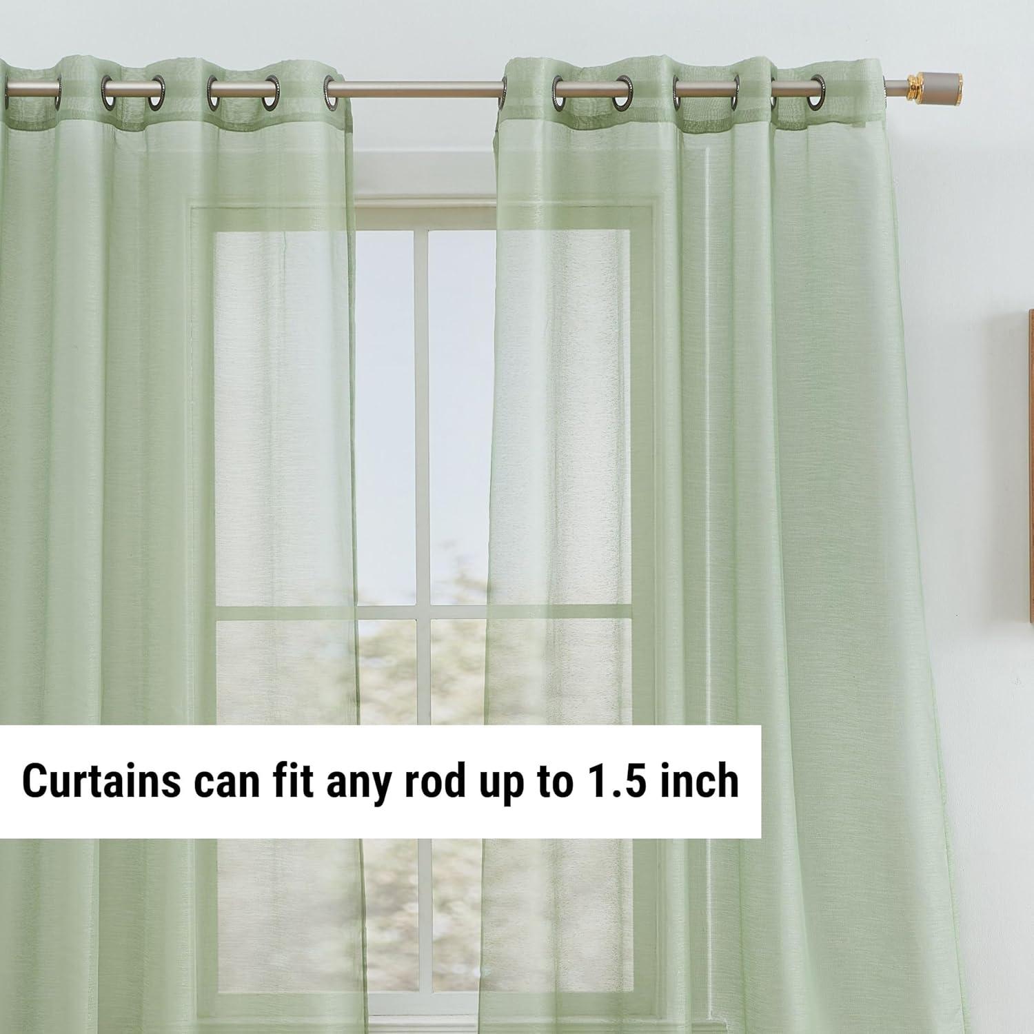HLC.ME Semi Sheer Voile Light Filtering Transparent Window Curtain Grommet Panels - Set of 2 - Sage, 54 W x 95 L