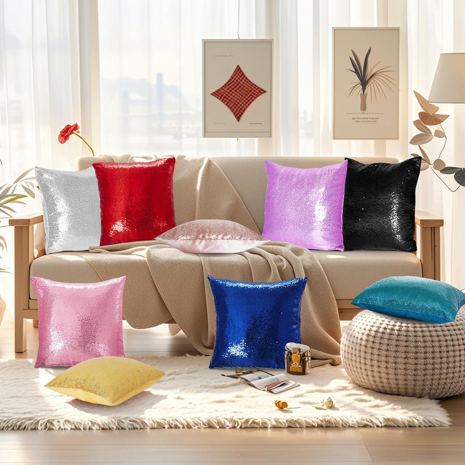 Eternal Beauty Set of 2 Silver Pillow Cover Sequin Decorative Pillow Covers for Couch Sofa Throw Pillows 18 X 18 Inches