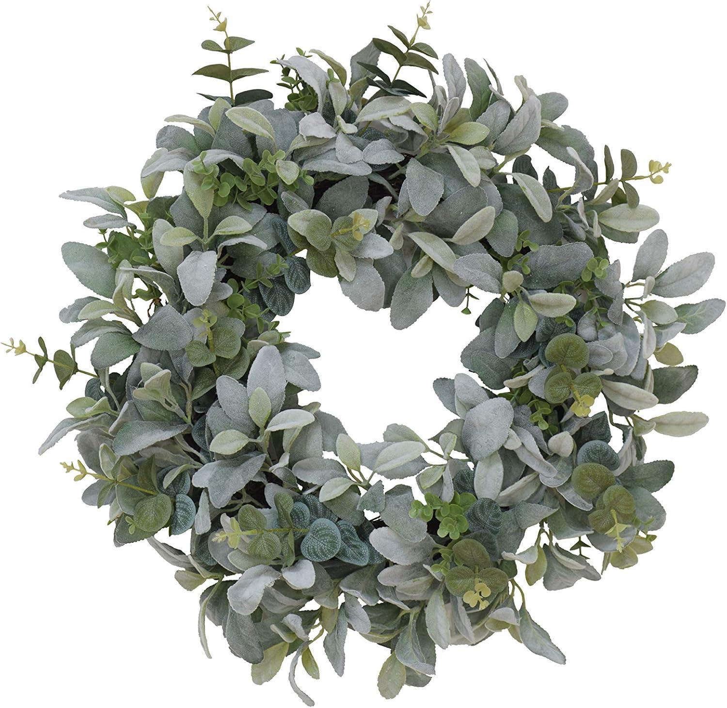 22" Green Artificial Lambs Ear Wreath with Foliage