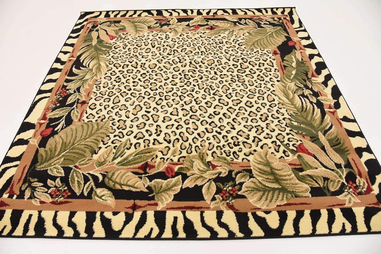 Unique Loom Wildlife Collection Area Rug - Jungle (6' 1" Square Cream/Black)