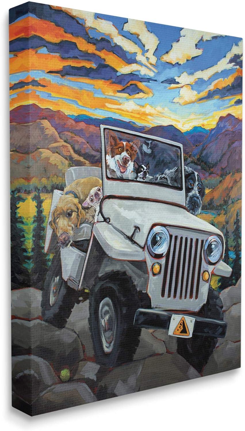 Stupell Industries Dogs Off-Roading Desert Drive Mountain Sunset Animals & Insects Painting Gallery Wrapped Canvas Art Print Wall Art, 30 x 40