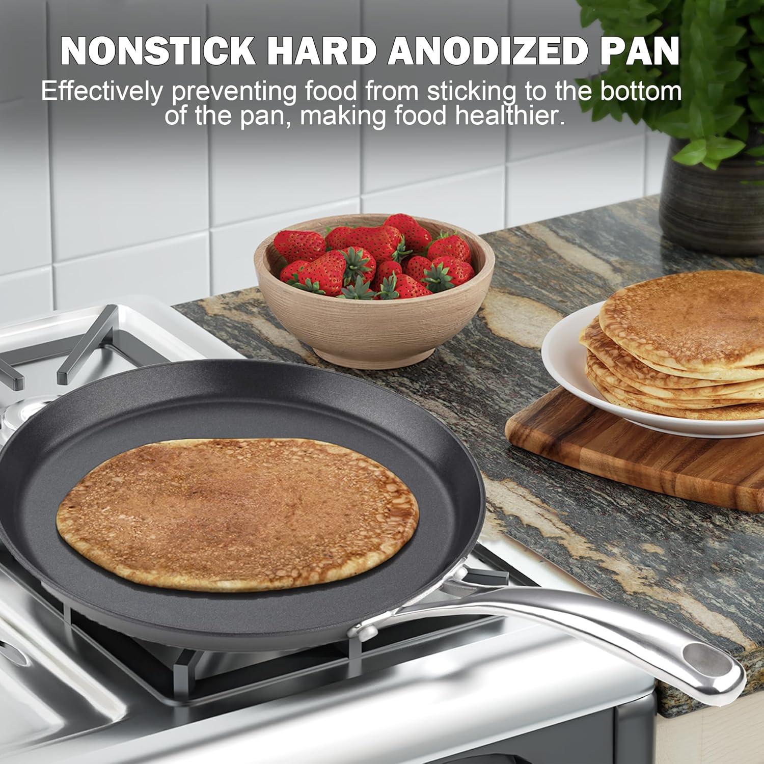 Cooks Standard 9.5-inch Crepe Pan Nonstick Hard Anodized, Dosa Tortilla Omelet Pan Pancake Flat Skillet Tawa Griddle, Black