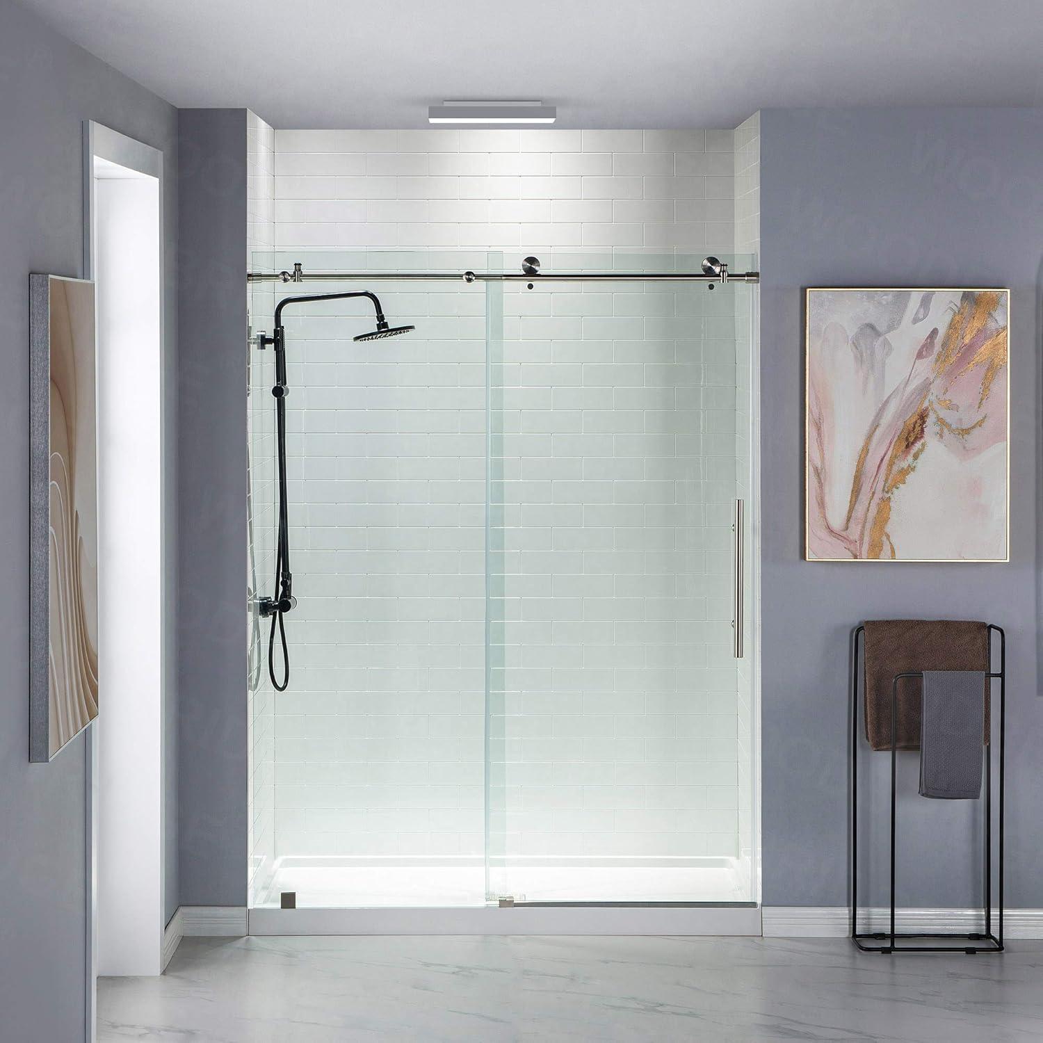 WoodBridge 56-60x76" Double Sliding Shower Door with 3/8" Thickened Upgrade Tempered Glass | Stainless Steel Hardware | Safe, Explosion-Resistant, Clear & Stylish, Sturdy & Durable  SDD6076-B