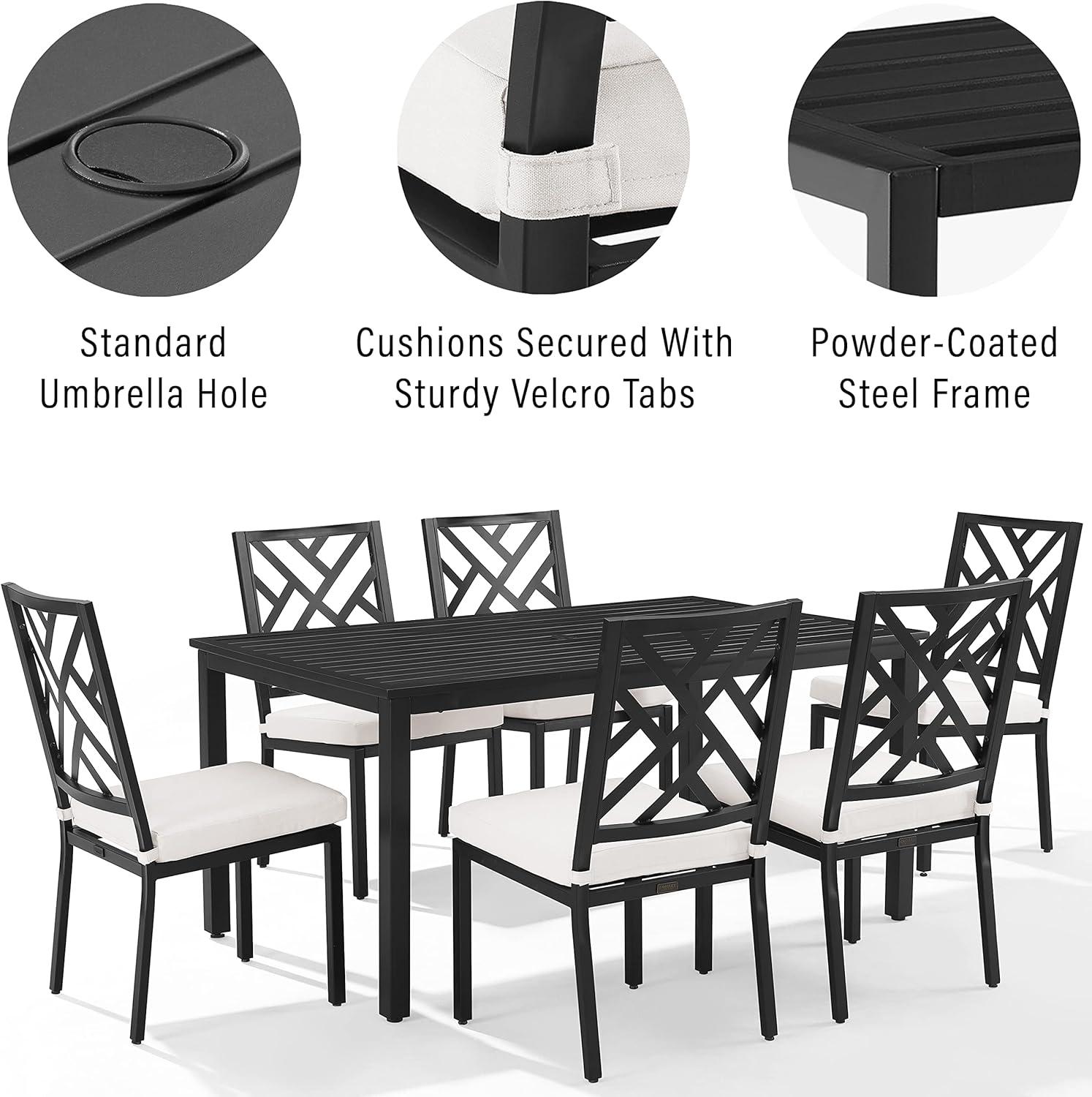 Crosley Furniture Locke 7-Piece Steel Metal Outdoor Dining Set in Cream/Black