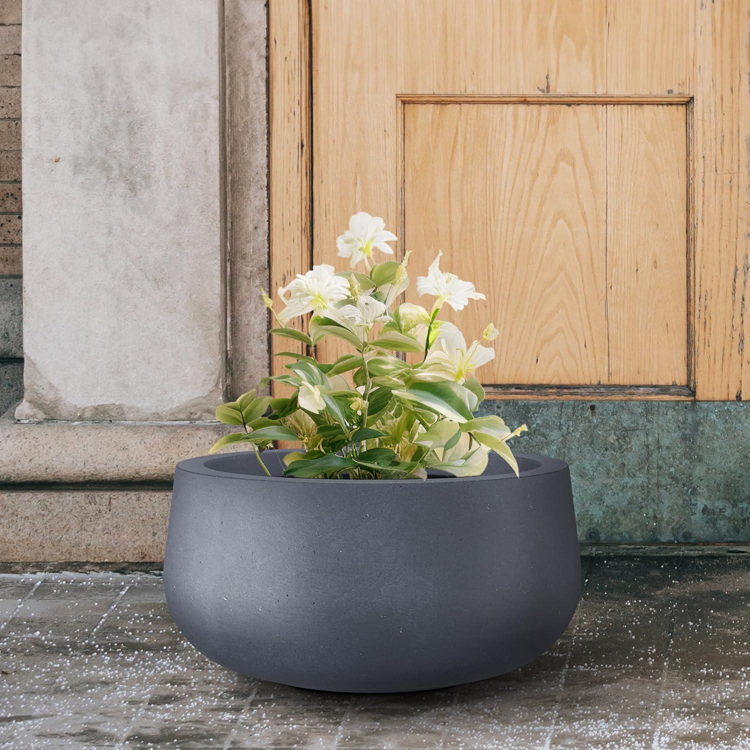 Charcoal Round Concrete Planter with Smooth Finish, 19"